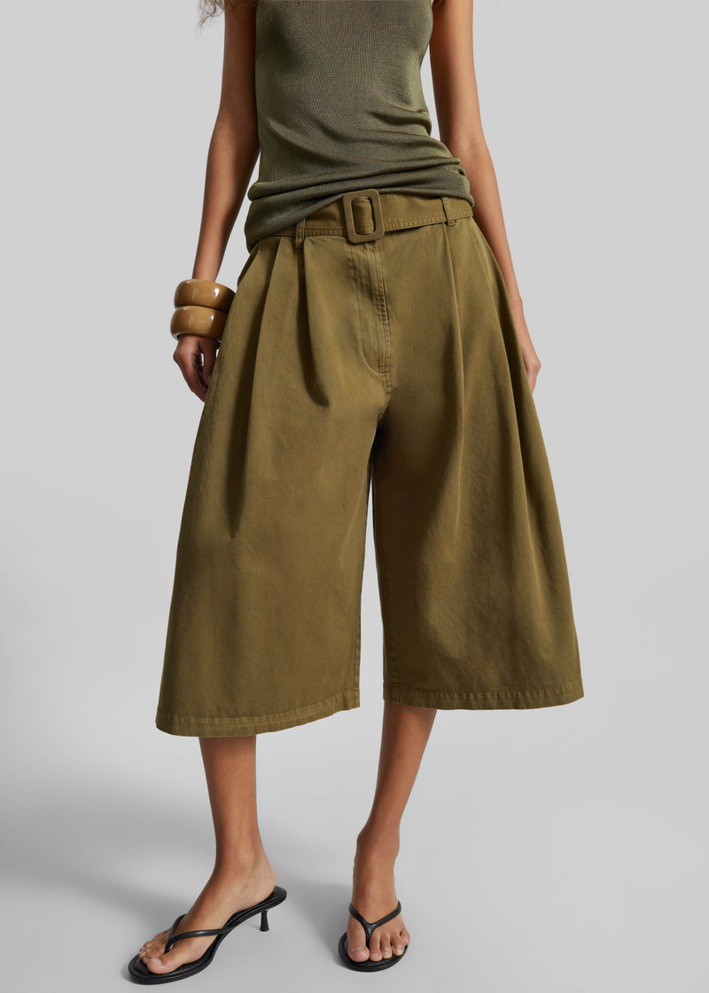 CO Garment Dye Pleated Culotte - Avocado 4