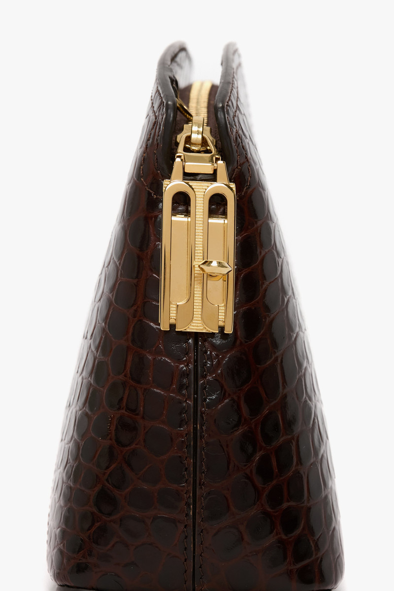Victoria Crossbody Bag In Dark Brown Croc Embossed Leather 7