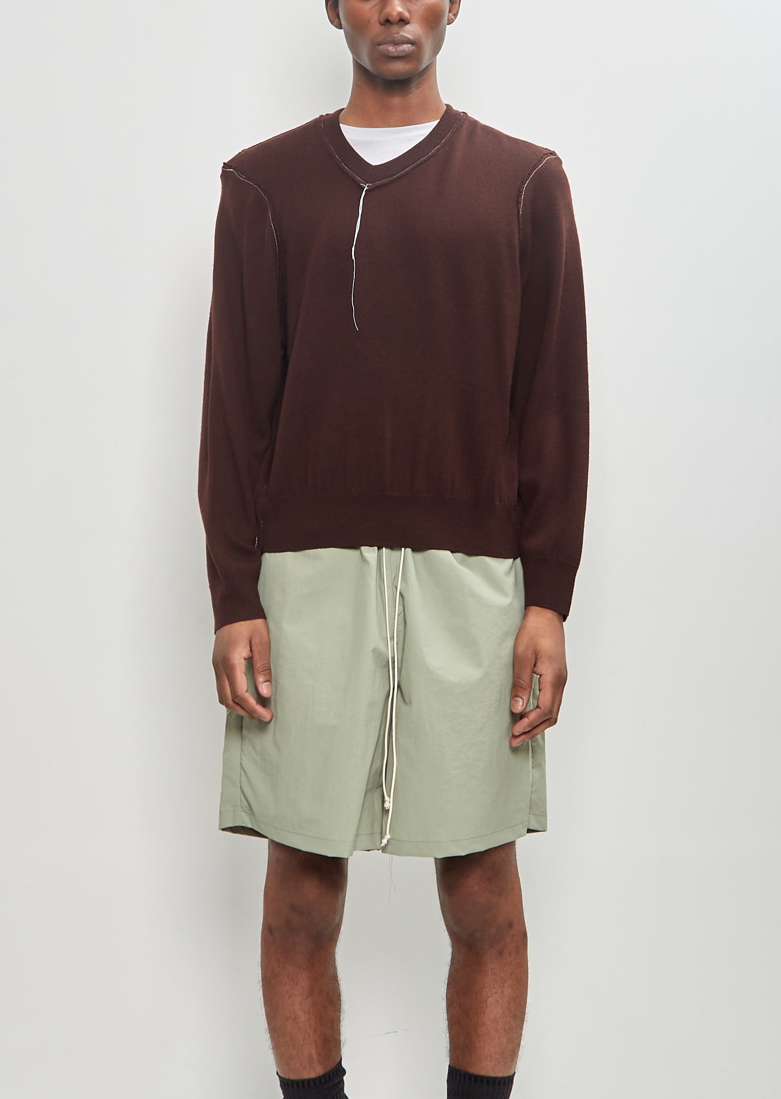 Frankenstein V-Neck Sweater — Brown - 1