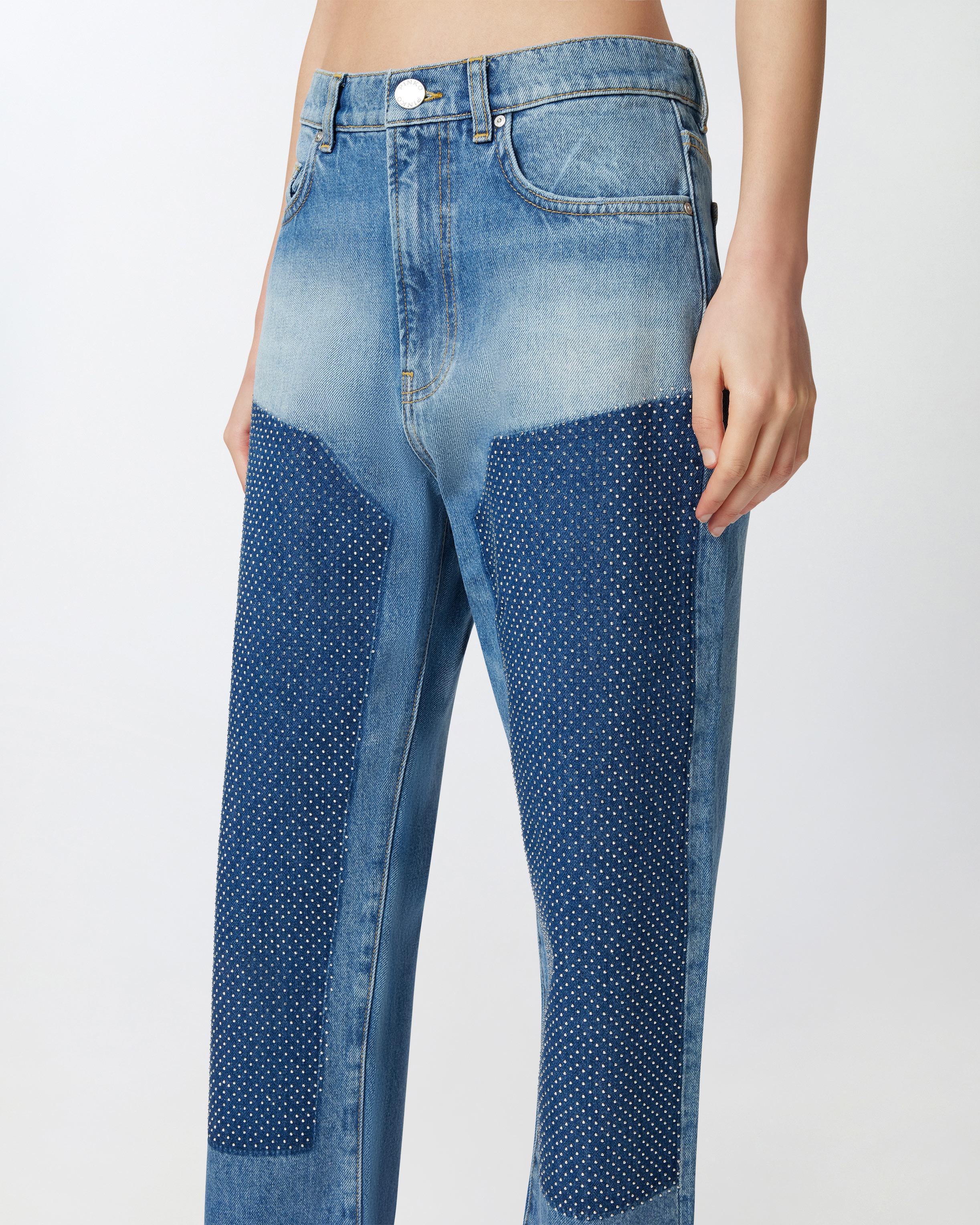 STRAIGHT JEANS WITH RHINESTONE MINI STUDS - 5