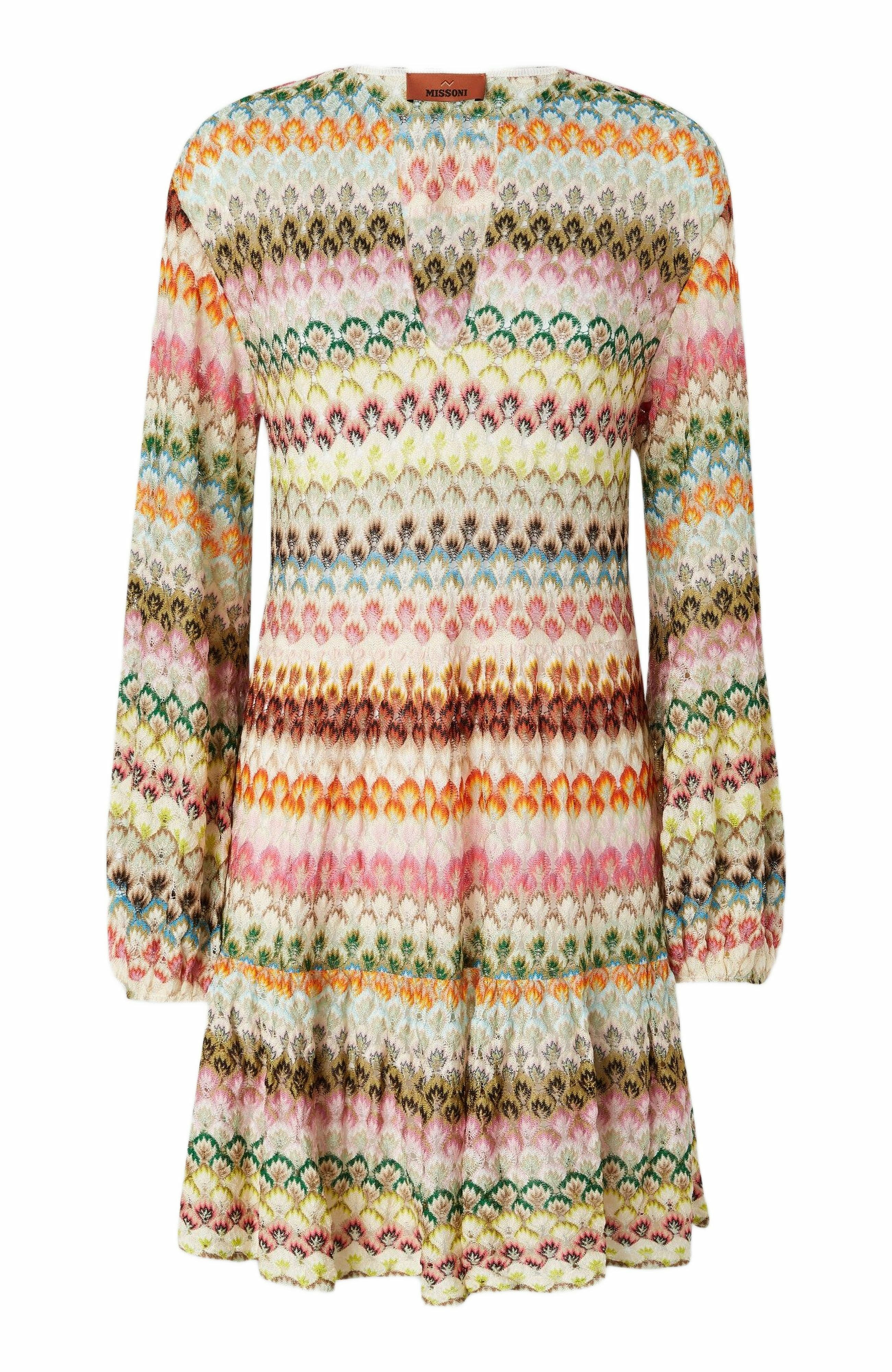 Missoni Long Sleeve Short Dress With Zig Zag Lace Pattern in Multicoloured at Nordstrom - 4