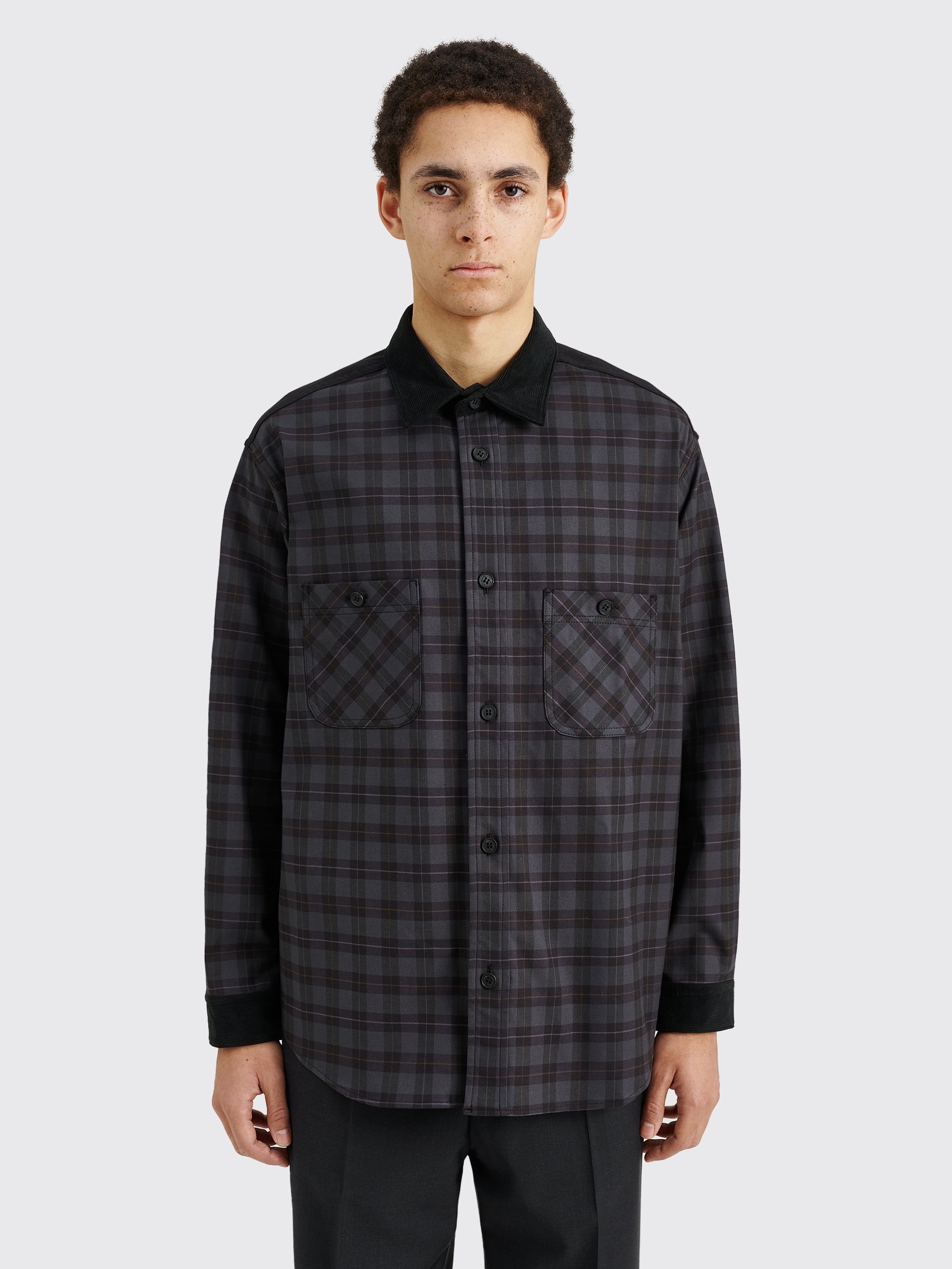 COMME DES GARÇONS HOMME WOOL PANEL SHIRT NAVY / BLACK - 2