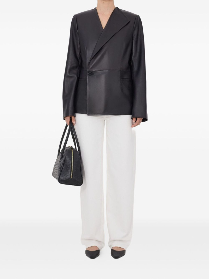 Loulou de Saison Paoli asymmetric lapel leather jacket outlook