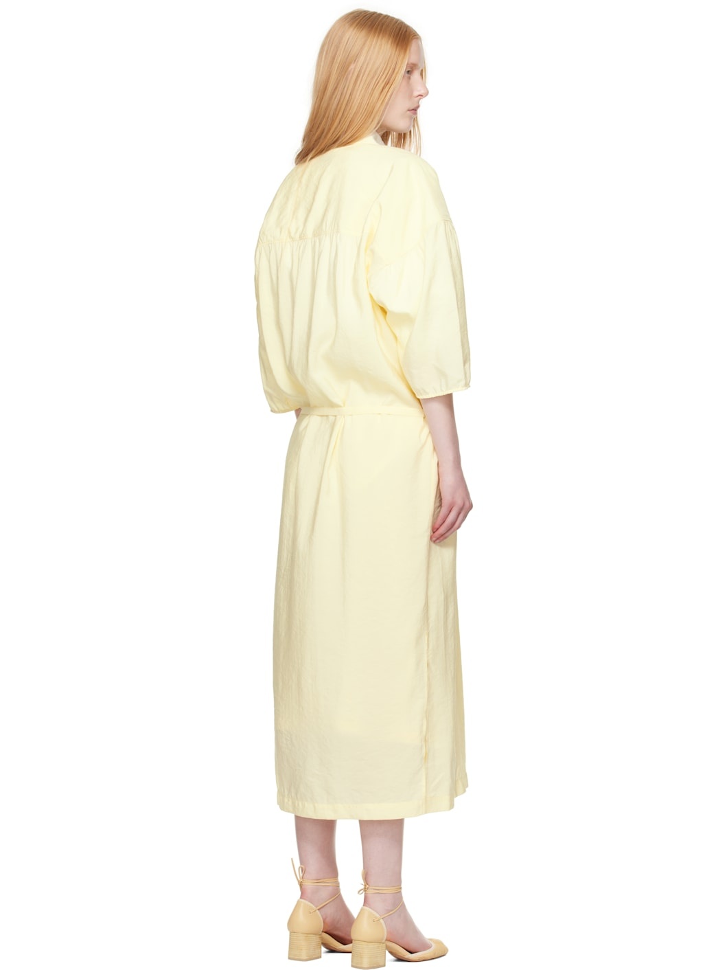 Yellow Asymmetrical Shirt Midi Dress - 3