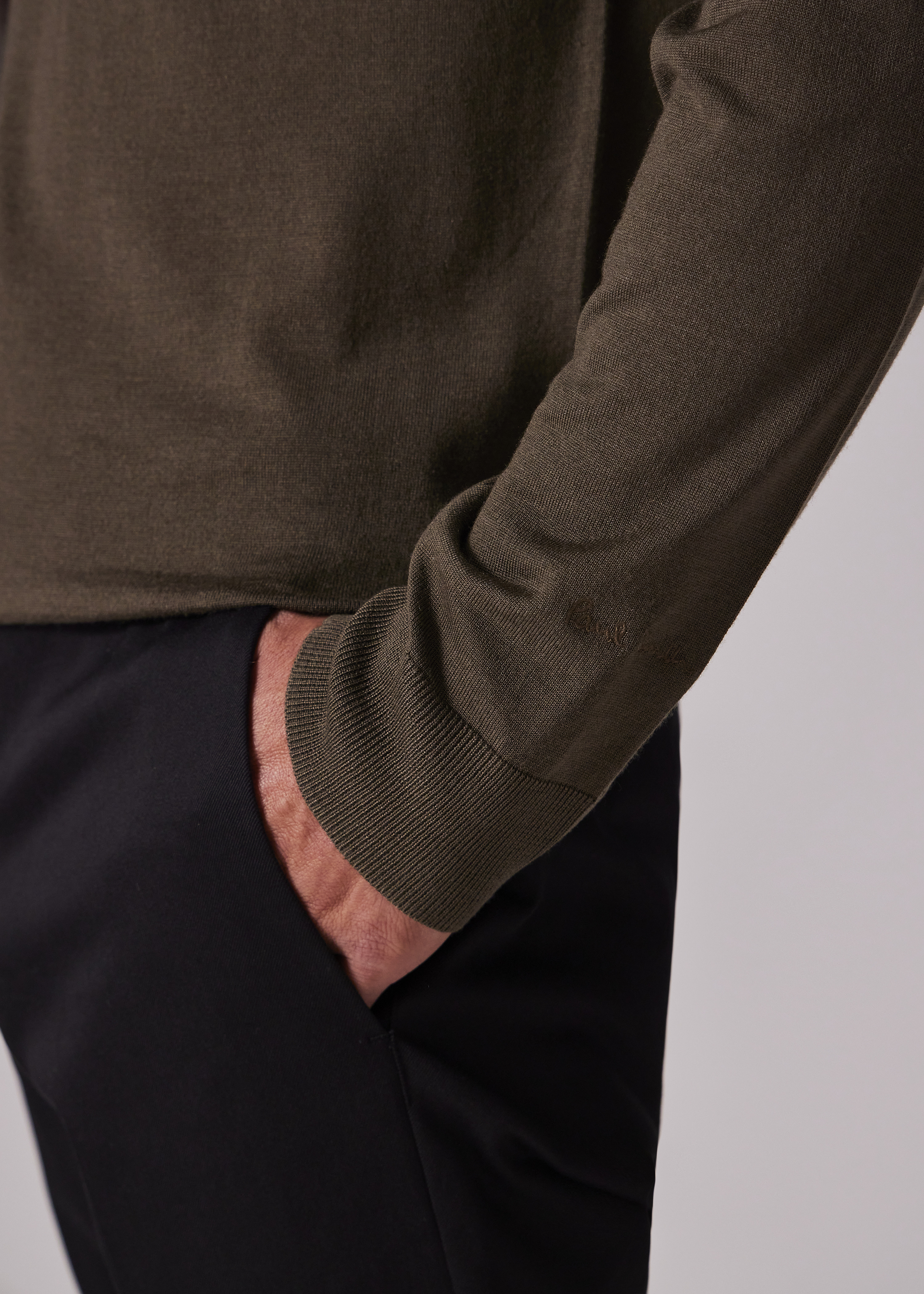 Khaki Merino Wool Half-Zip Sweater - 5