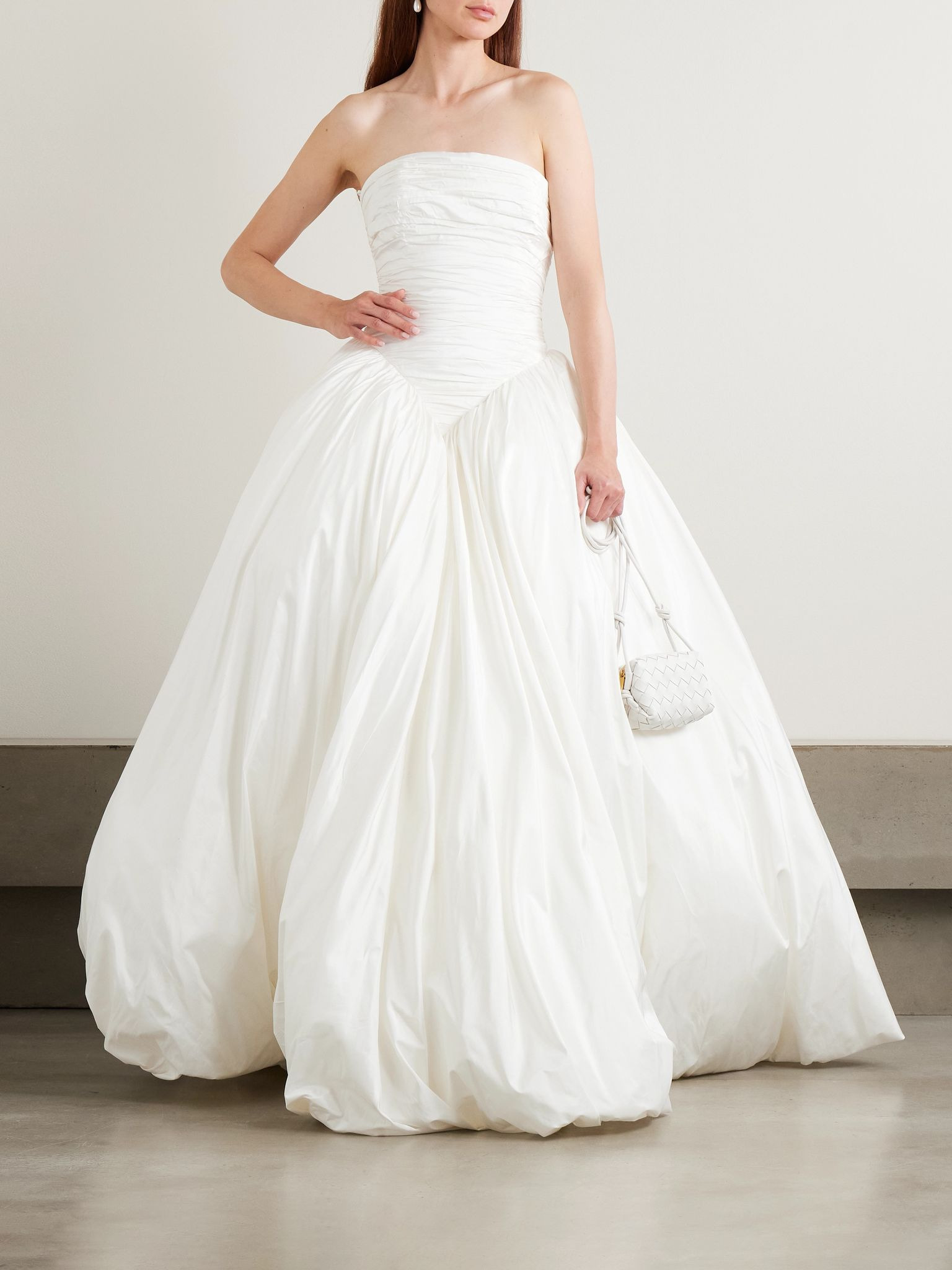 Britt strapless ruched silk-taffeta gown White - 2