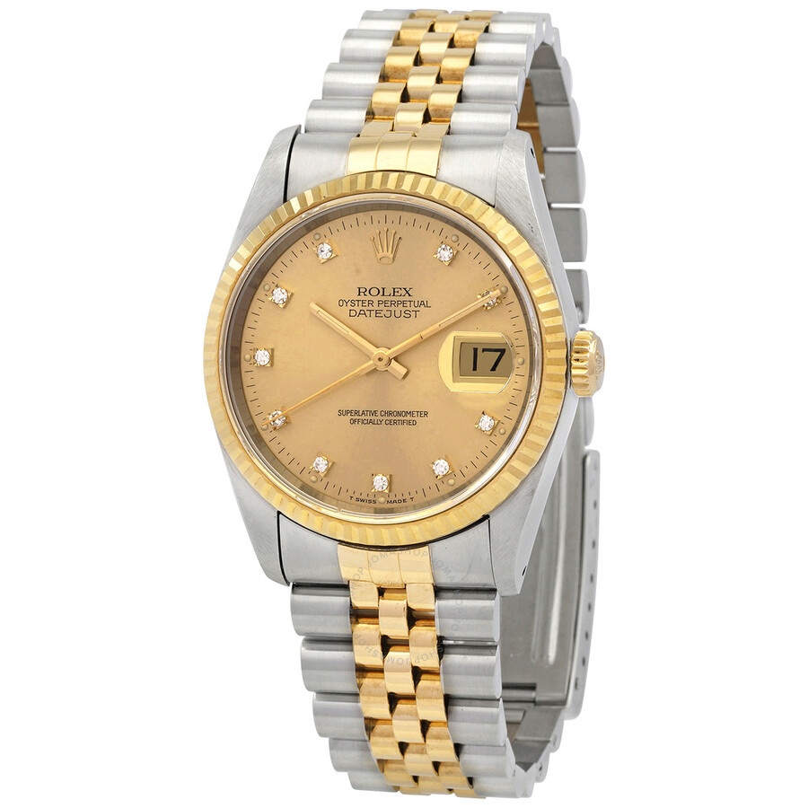 Pre-owned Rolex Datejust Automatic Diamond Champagne Dial Men's Watch 16233CDJ - 1
