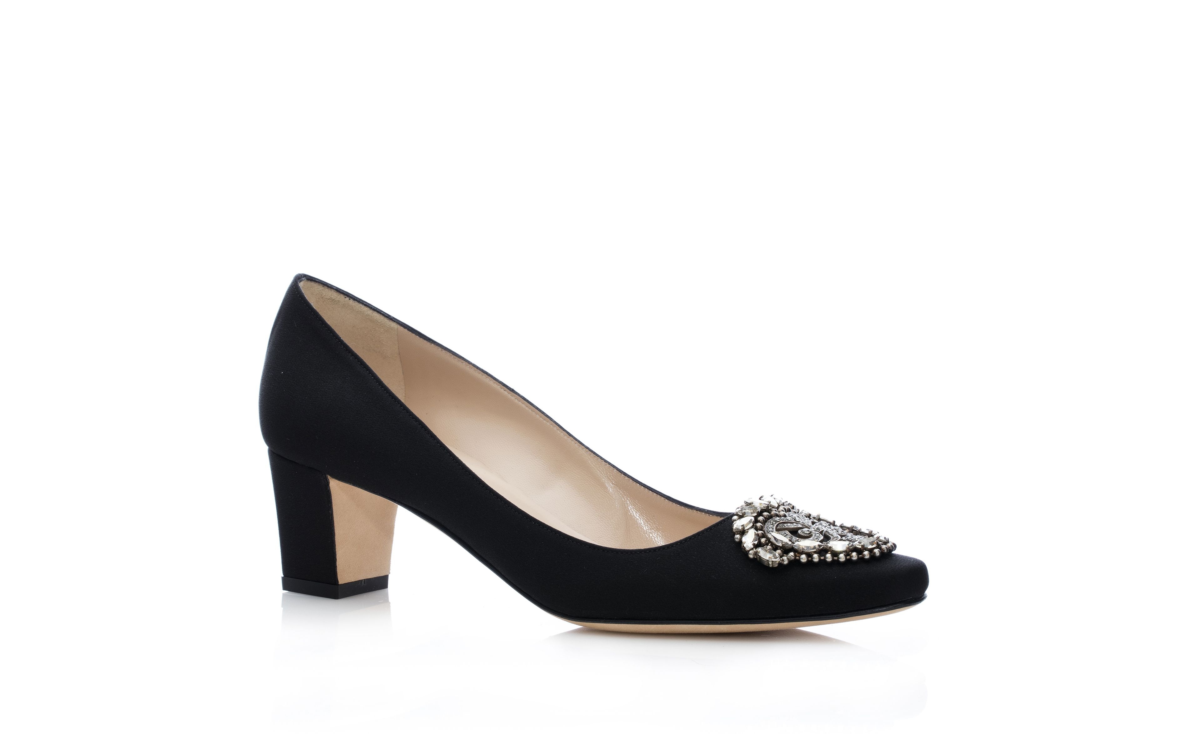 Black Crêpe De Chine Jewel Buckle Pumps - 3