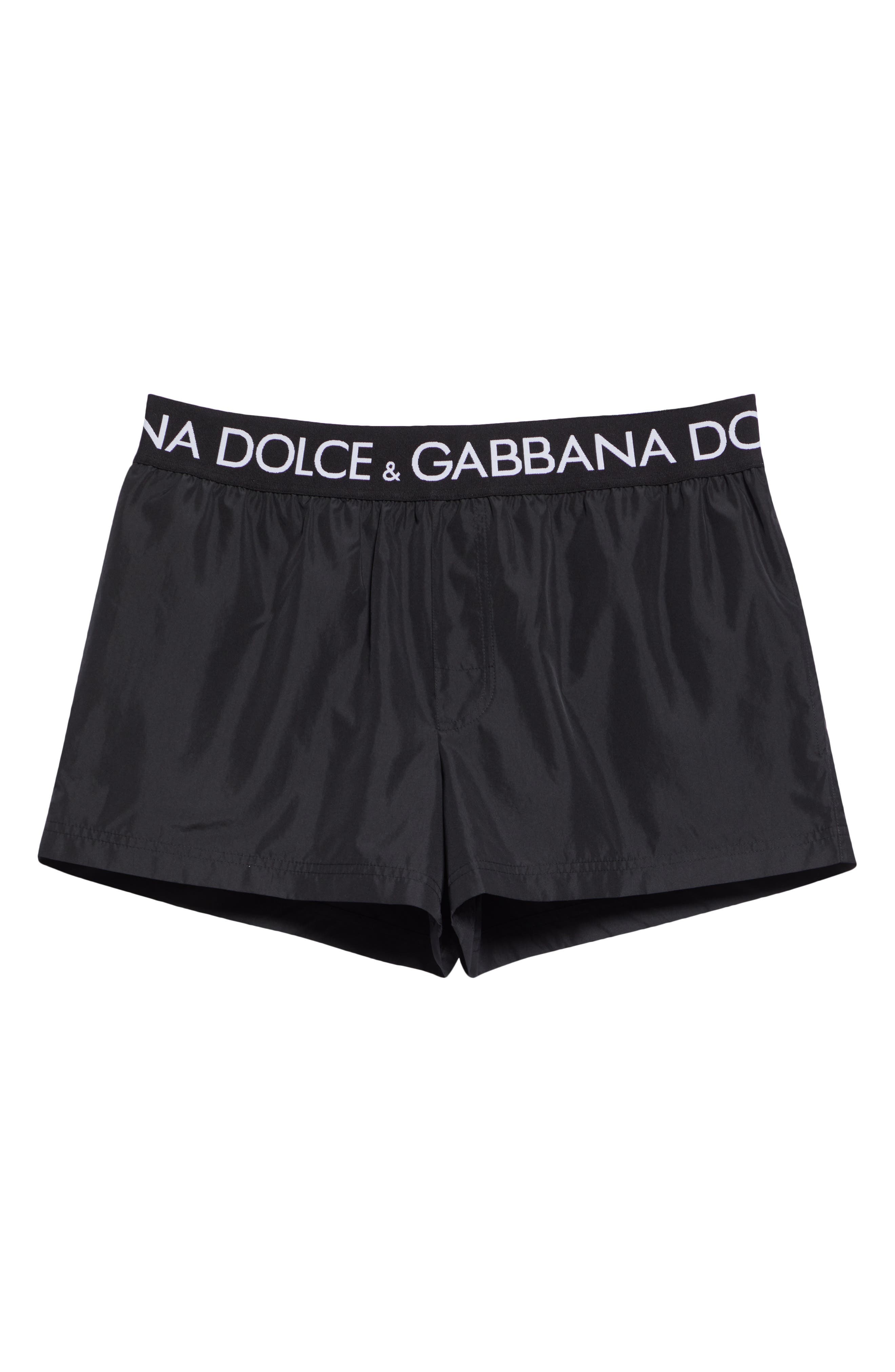 Dolce&Gabbana Logo Waistband Swim Trunks in Black at Nordstrom - 6