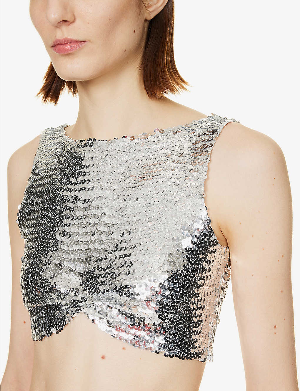Sequin-embellished twist-pattern stretch-woven top - 5