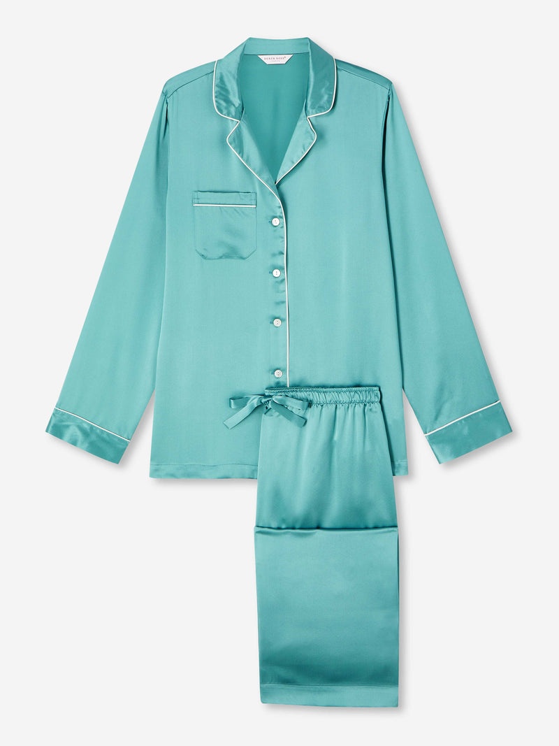 Derek Rose Women's Pyjamas Bailey Silk Satin Sea Foam Green, derekrose