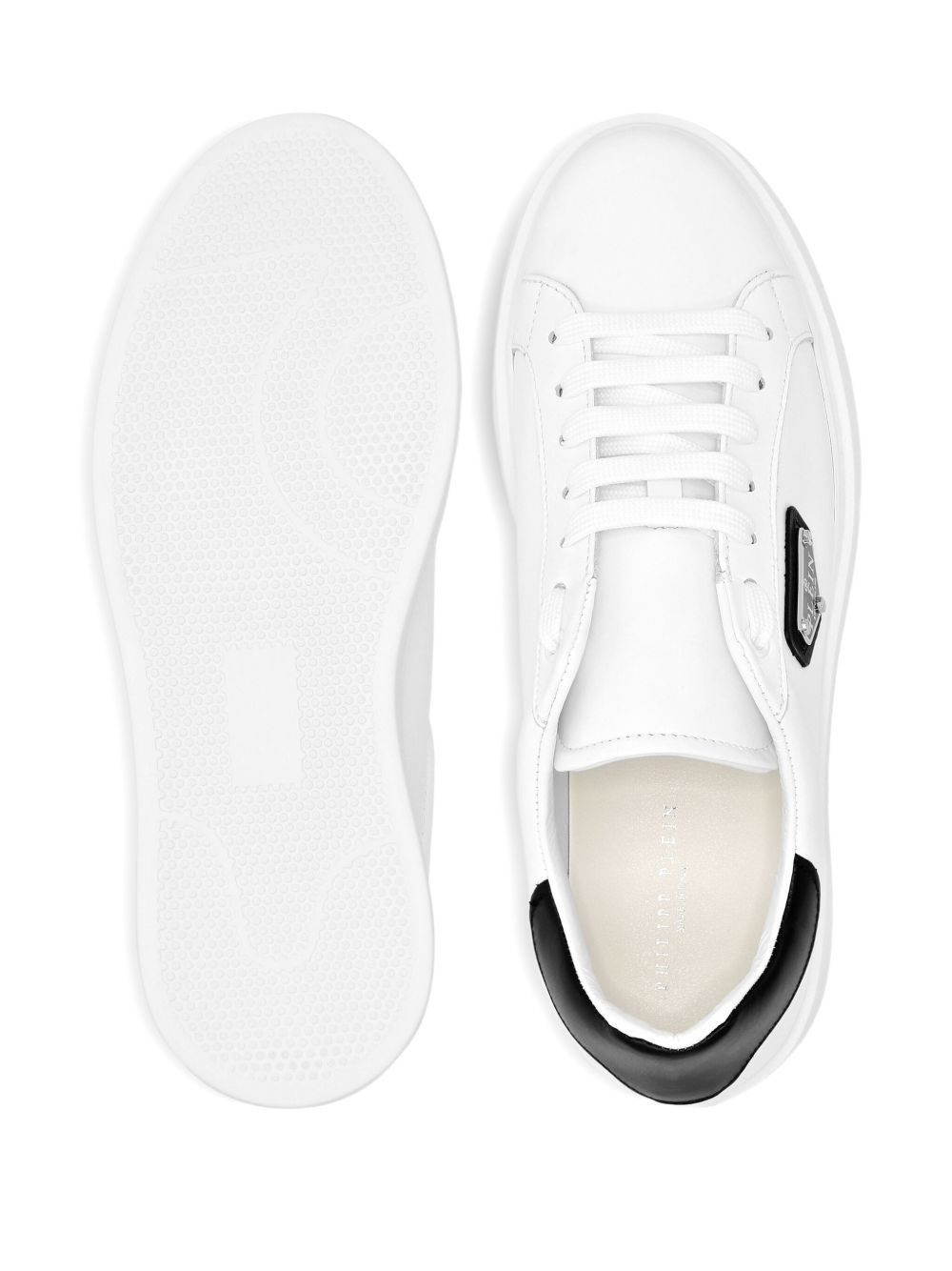 logo-plaque leather trainers - 3