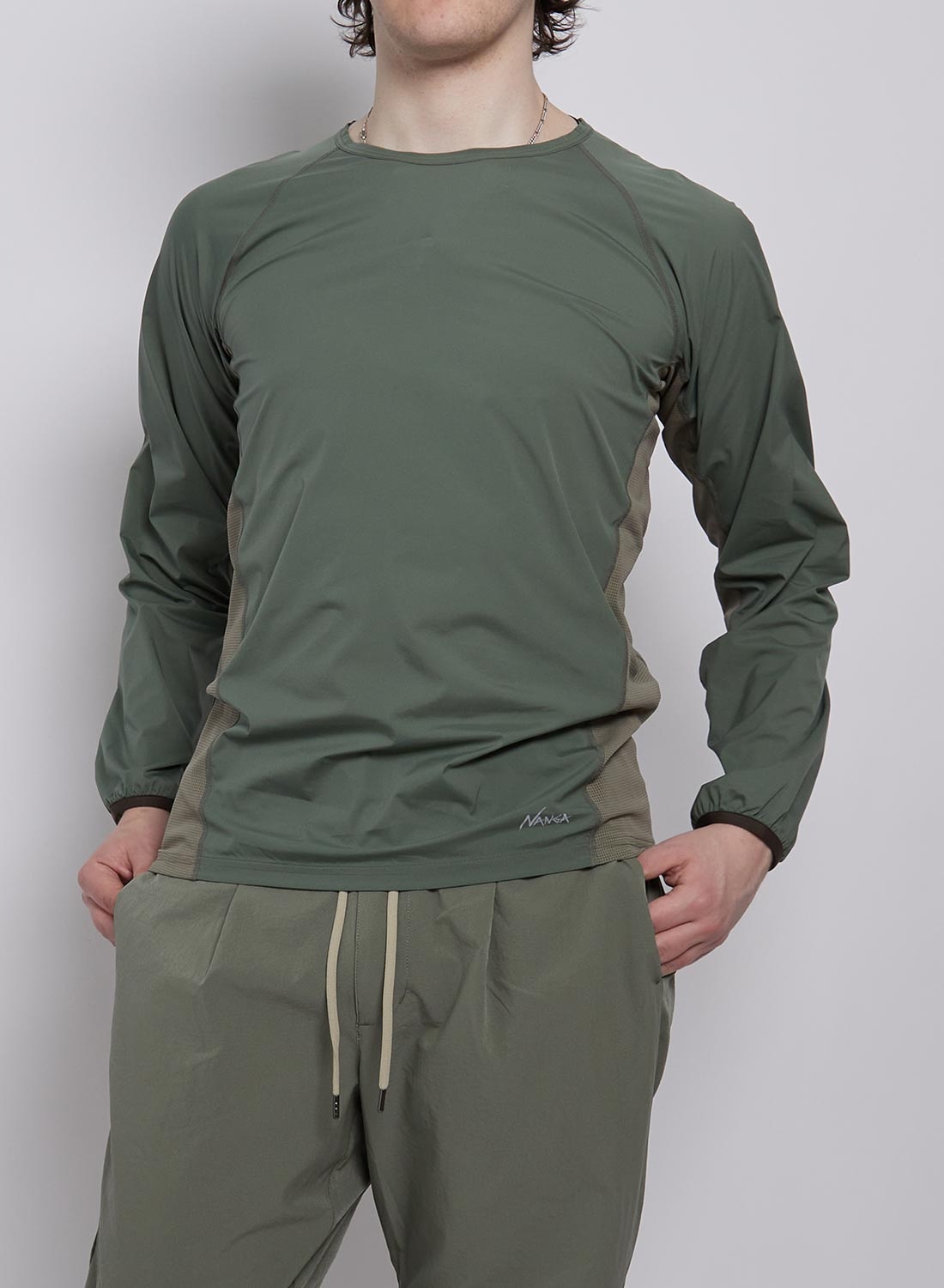 Nanga Hybrid Tech Hike Long Sleeve Top in Khaki - 2