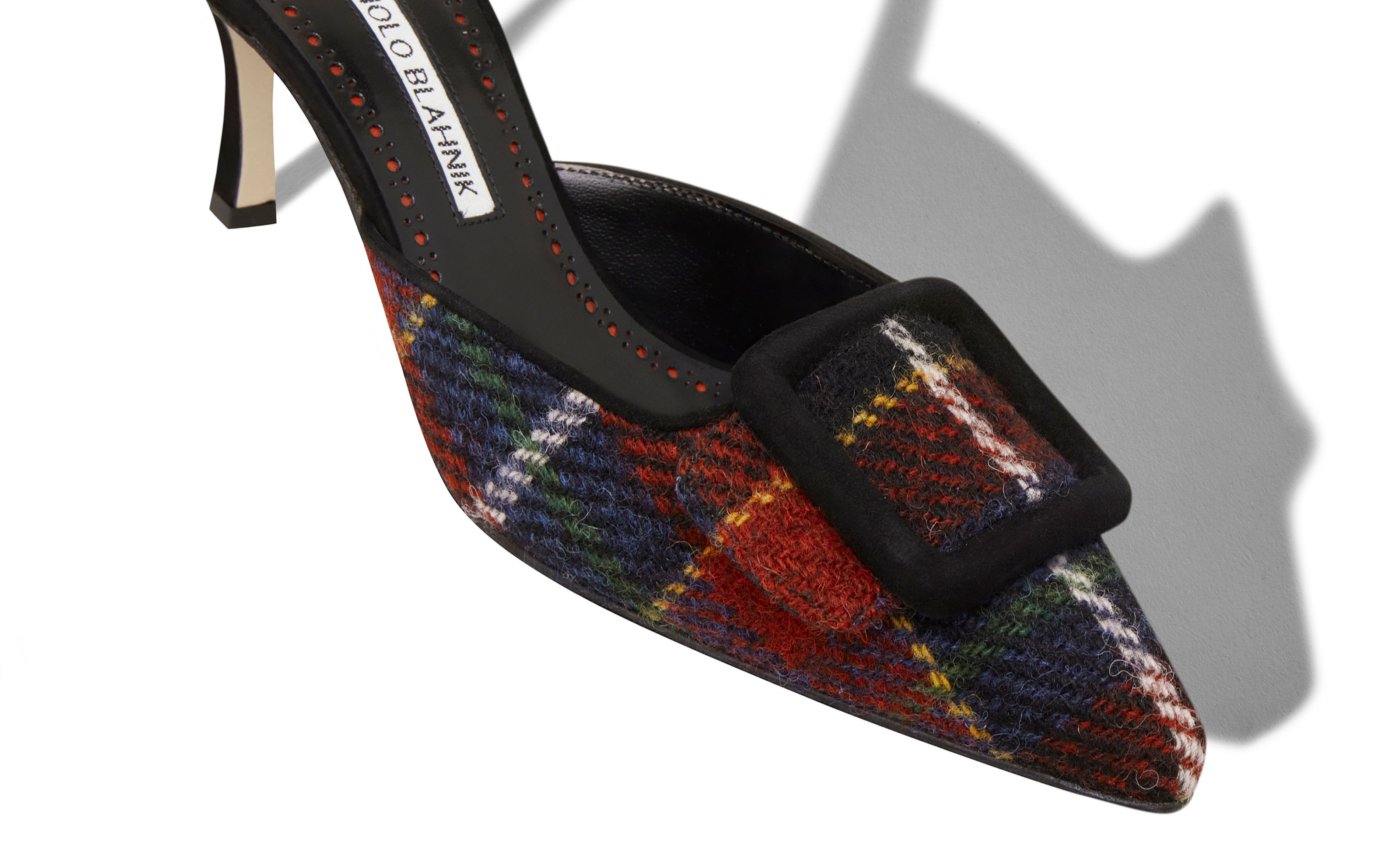 Tartan Wool Buckle Detail Mules - 4