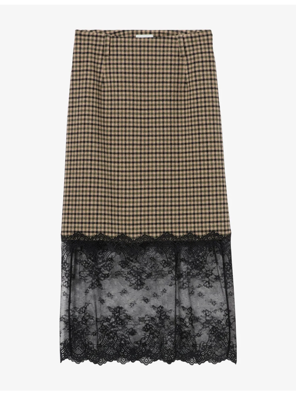 Lace-Hem Checked Wool-Blend Midi Skirt - 1