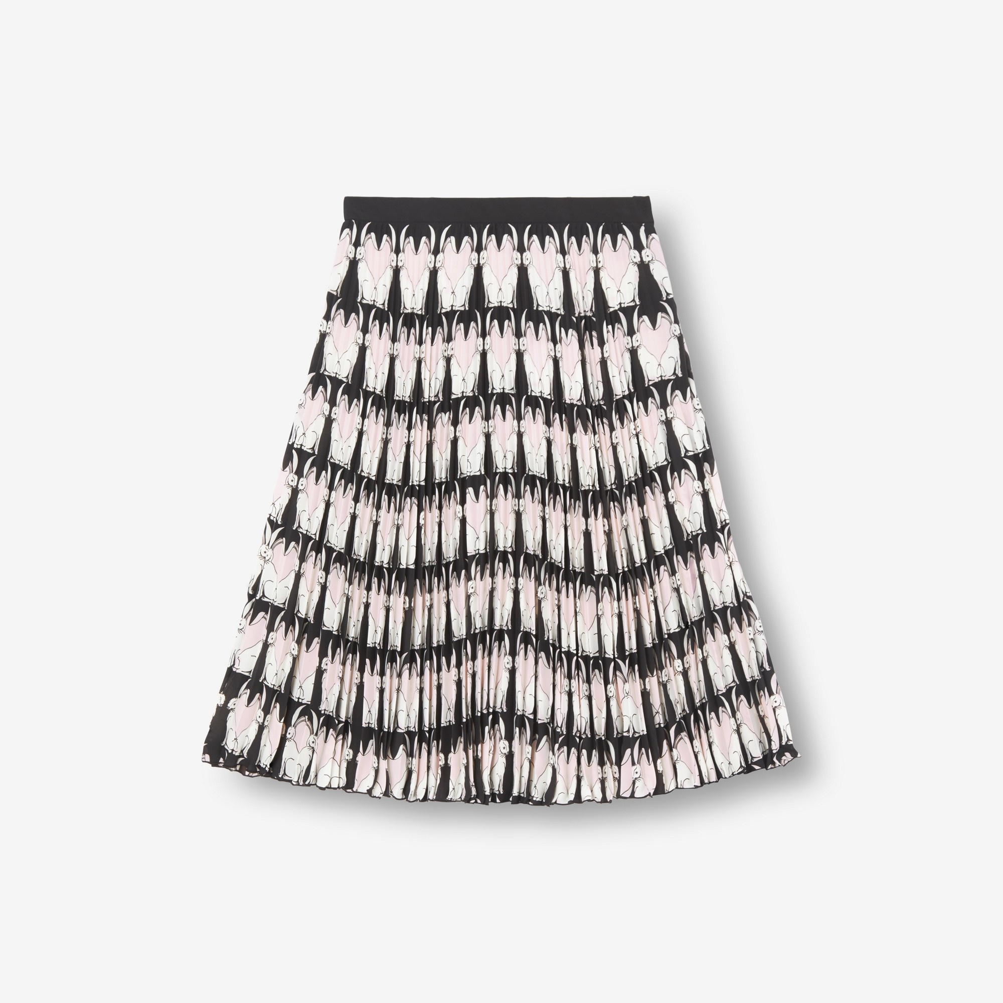 Rabbit Print Pleated Crepe de Chine Skirt - 1