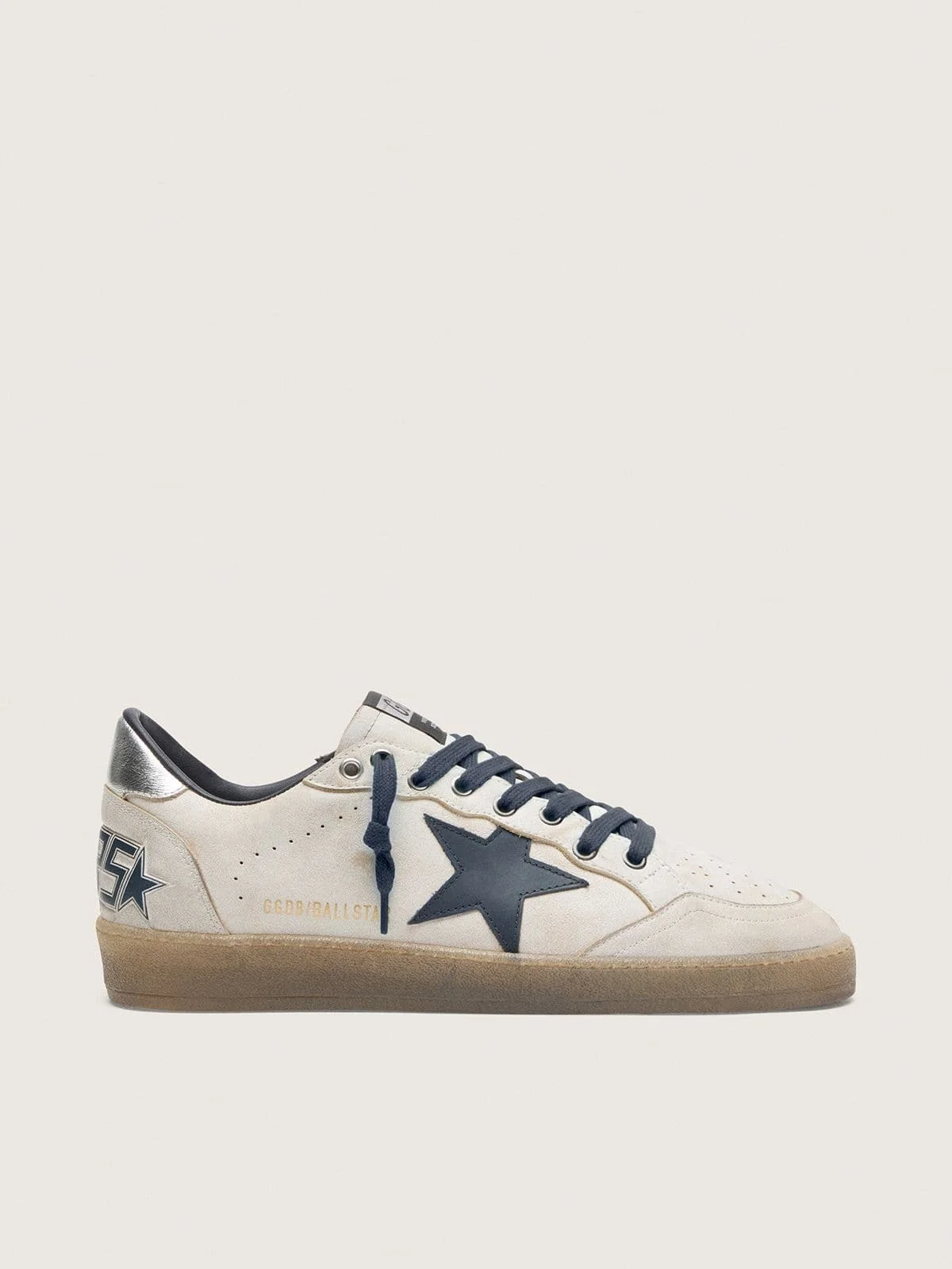 Men’s Ball Star in white leather with dark blue leather star and silver laminated leather heel tab - 1