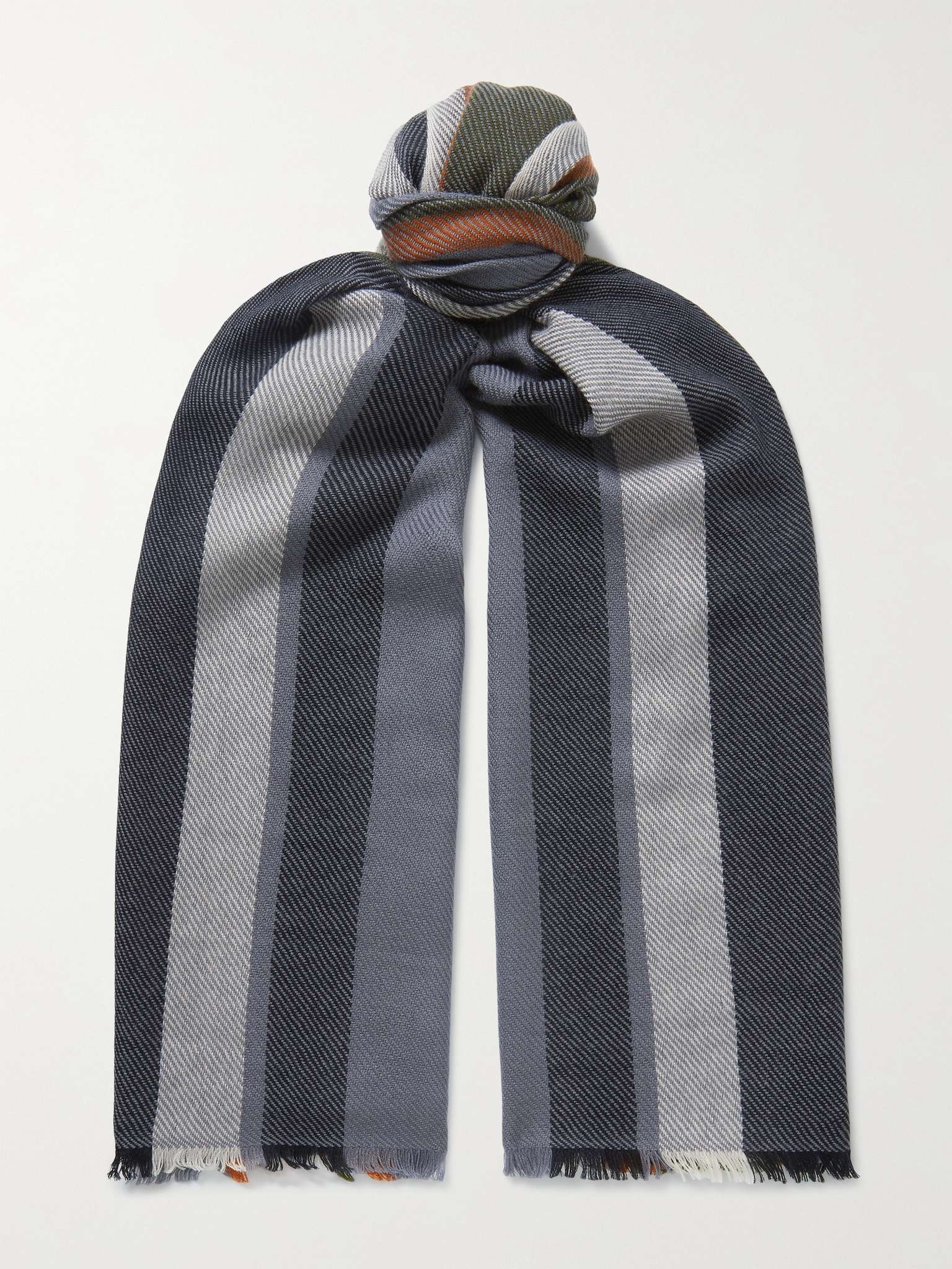 Fringed Striped Cashmere Scarf - 1