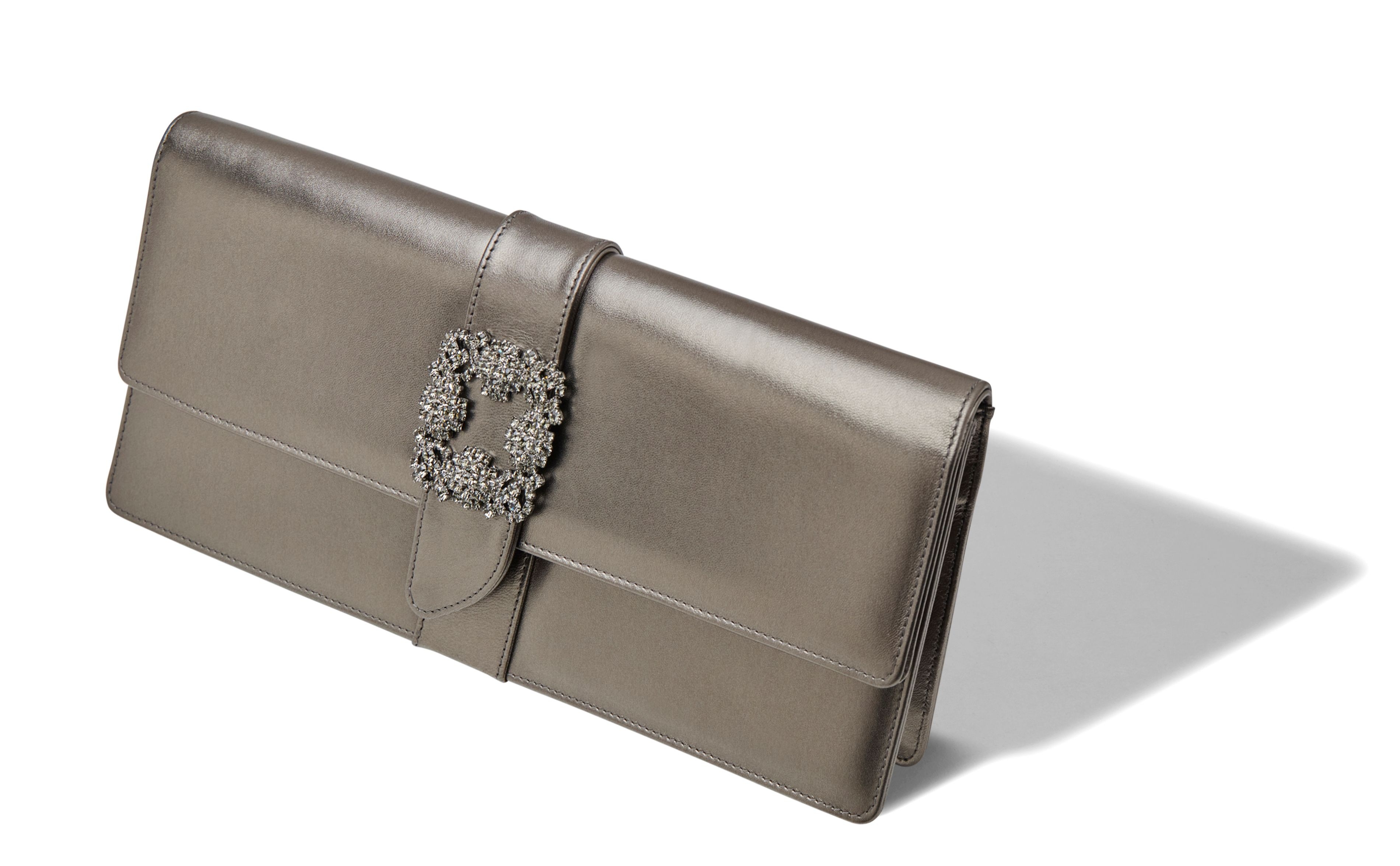 Dark Grey Nappa Leather Jewel Buckle Clutch - 2