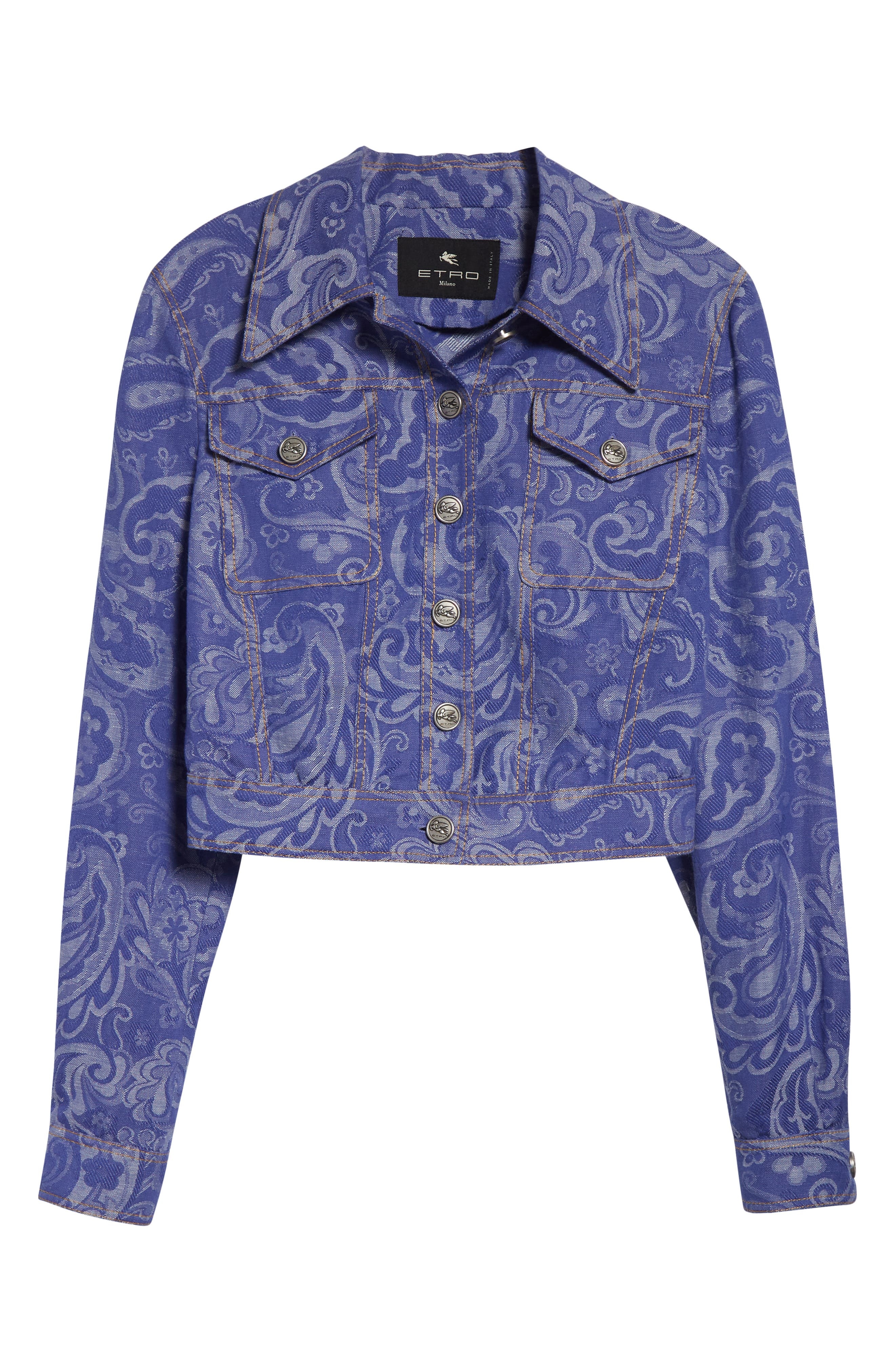 Etro Paisley Denim Trucker Jacket in Multicolour On Pale Blue Base at Nordstrom - 7