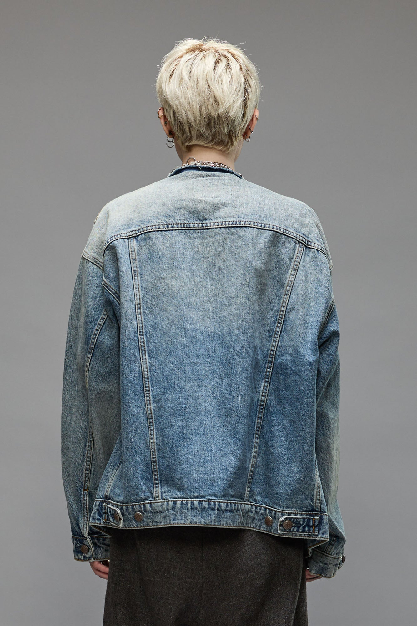 COLLARLESS TRUCKER JACKET - CAXTON BLUE - 6