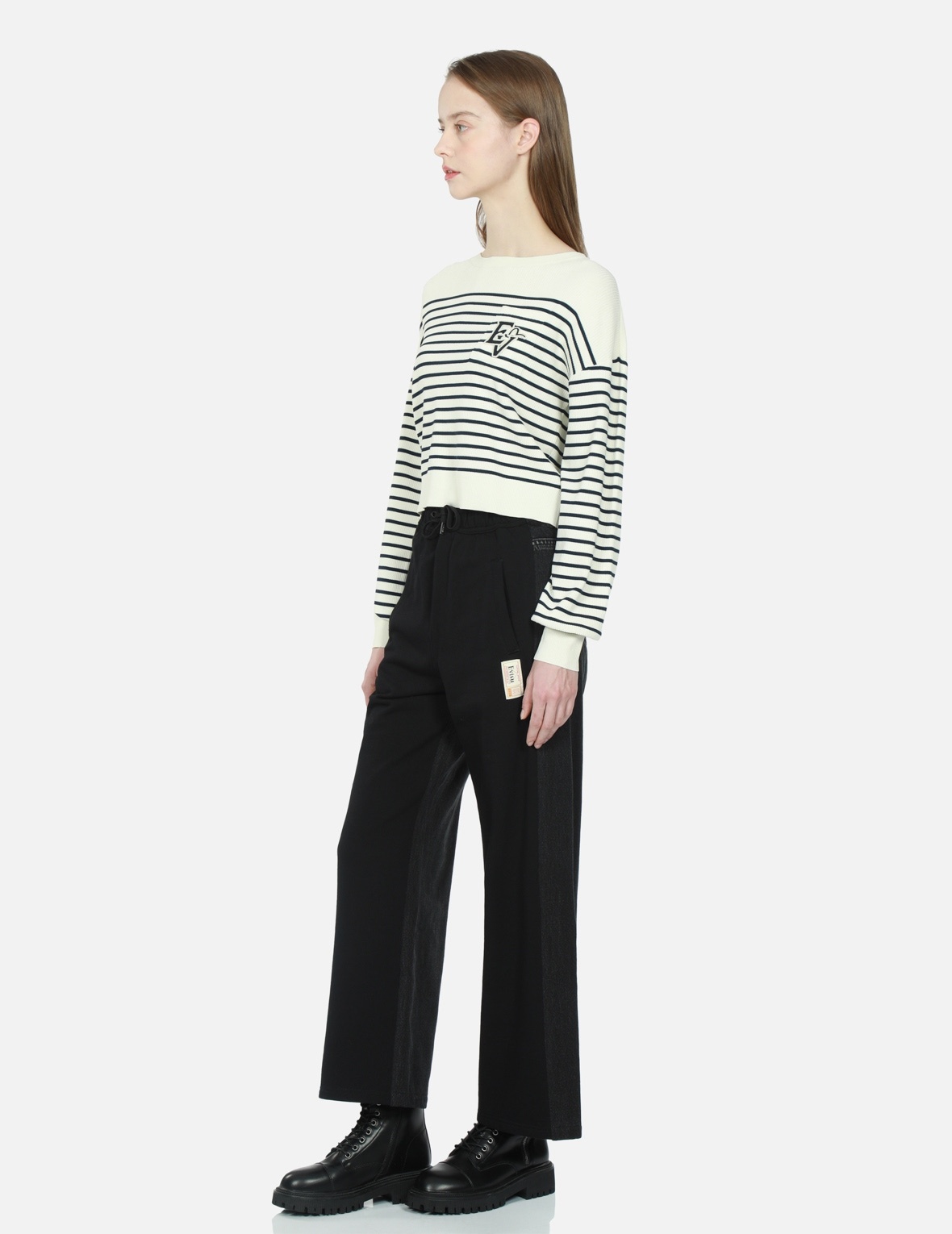 DENIM AND TERRY RECONSTRUCTED WIDE-LEG JEANS - 3