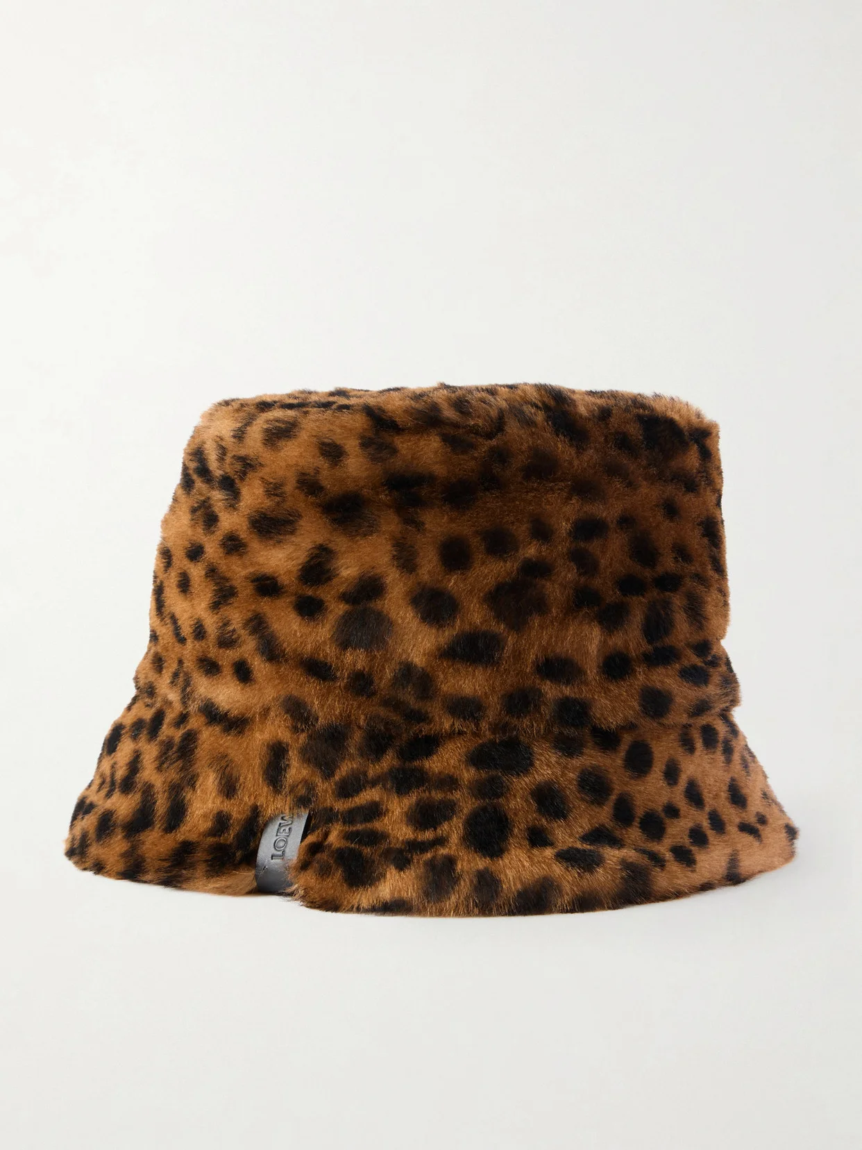 Leather-trimmed Leopard-print Shearling Bucket Hat - 1