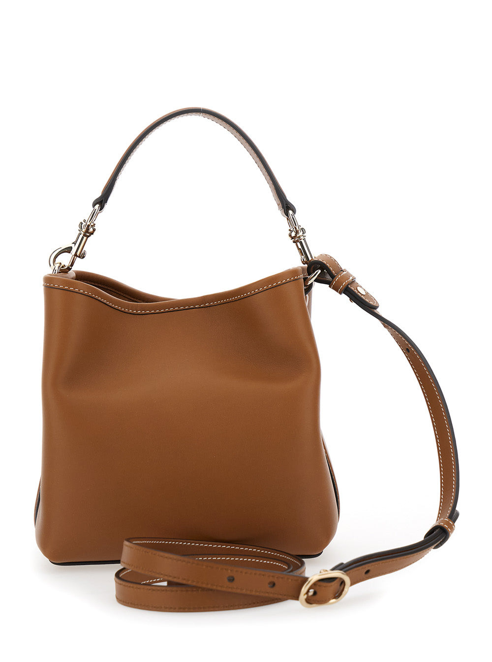 Gucci Women 'Gg Emblem' Brown Bucket Bag With Metallic Logo Lettering On The Front In Leather Woman - 4