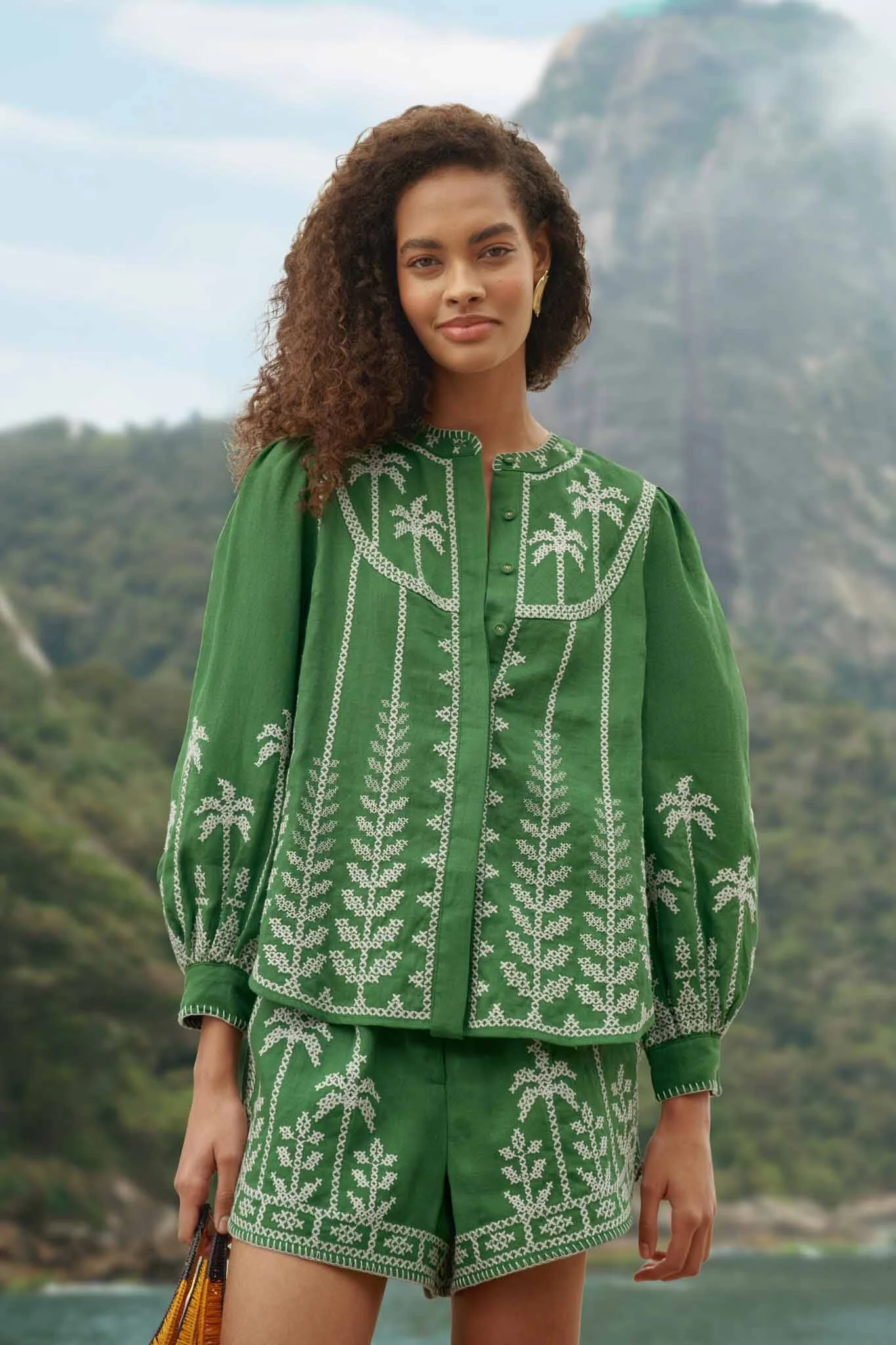 Bicolor Cross Stich Embroidery Blouse Long Sleeve - 1