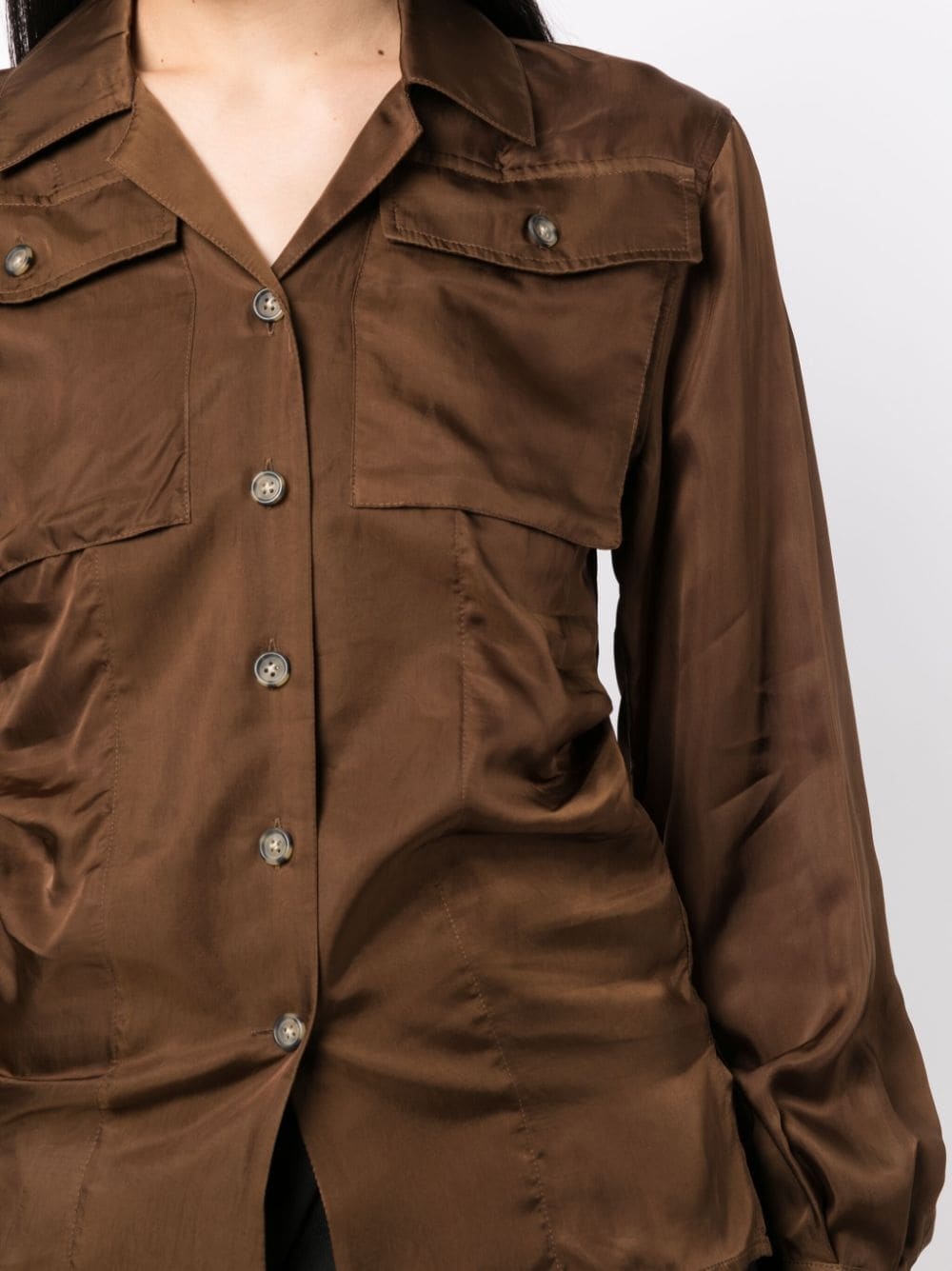 long-sleeve satin-finish shirt - 5