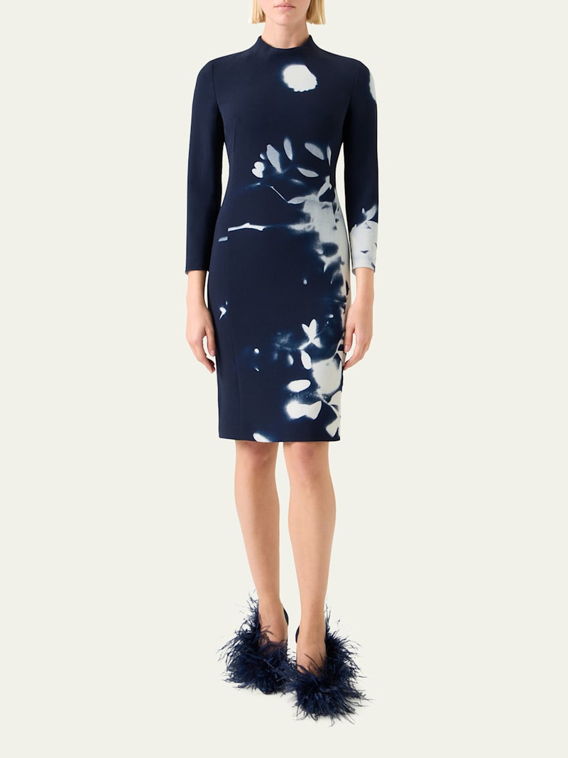 AKRIS Wildflower-Print Wool Double-Face Slit Dress outlook