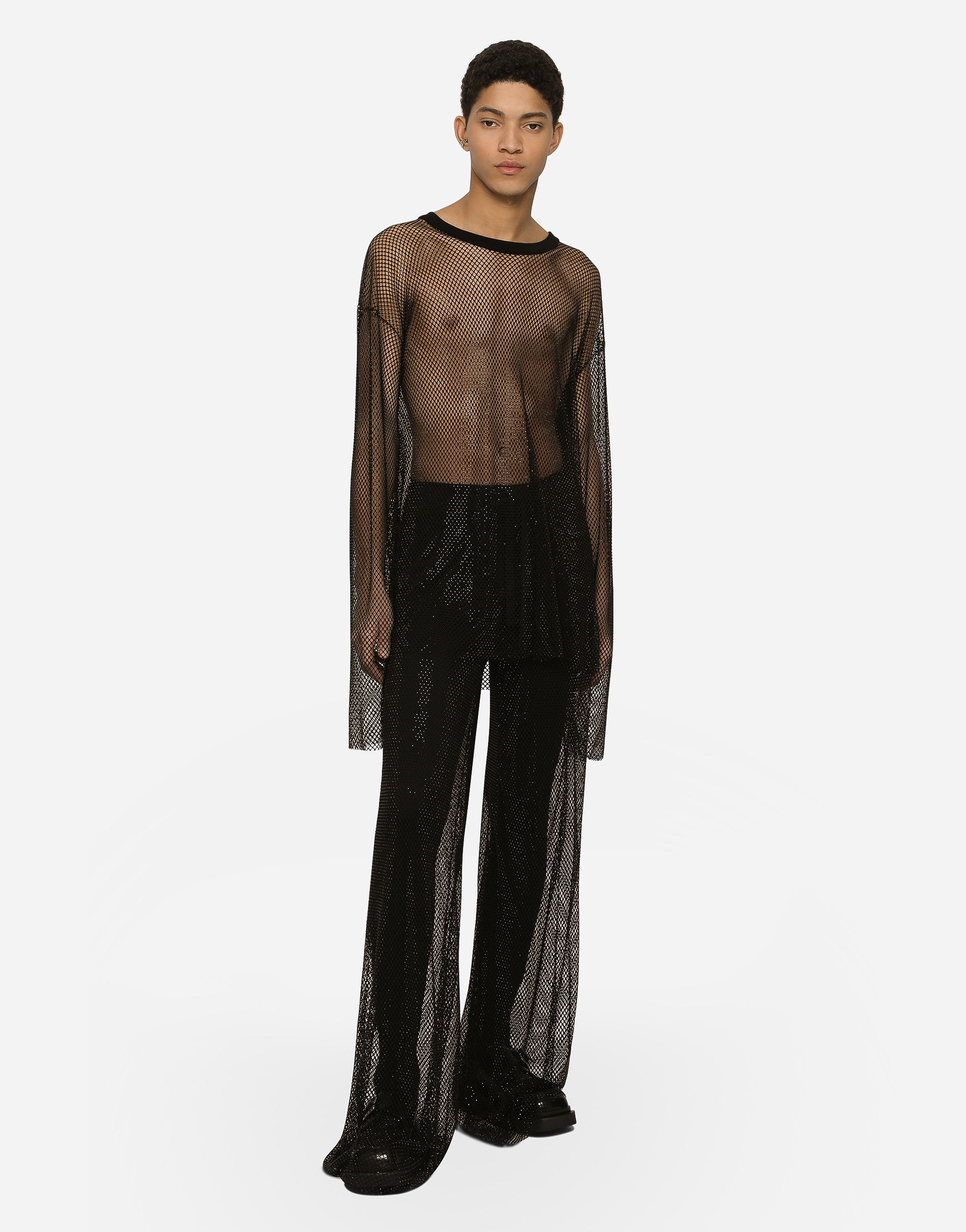Wide-leg mesh pants with crystals - 2