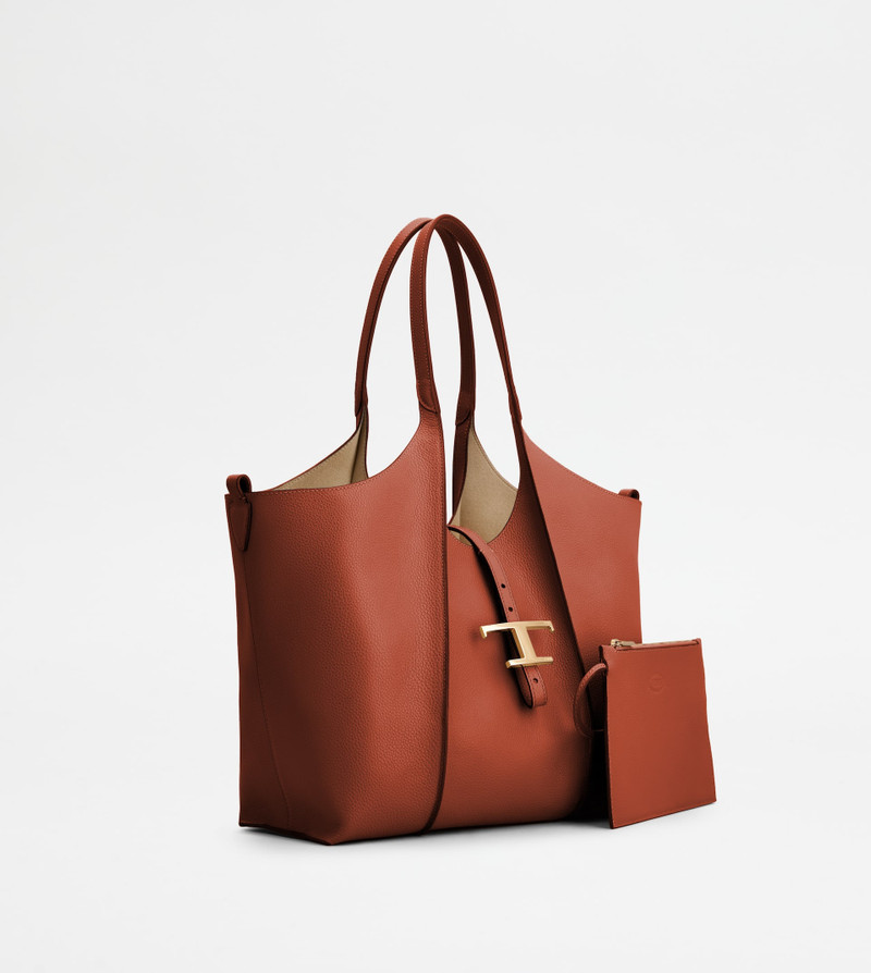 Tod's T TIMELESS SHOPPING BAG IN LEATHER SMALL - ORANGE outlook