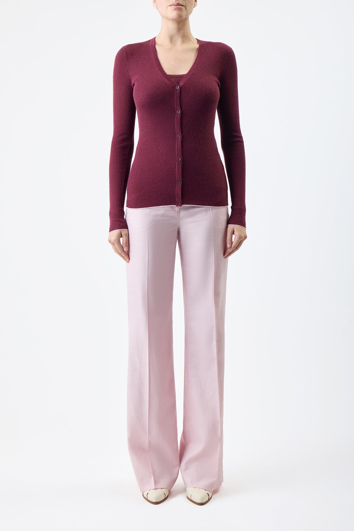 Addison Cardigan in Bordeaux Silk Cashmere - 2