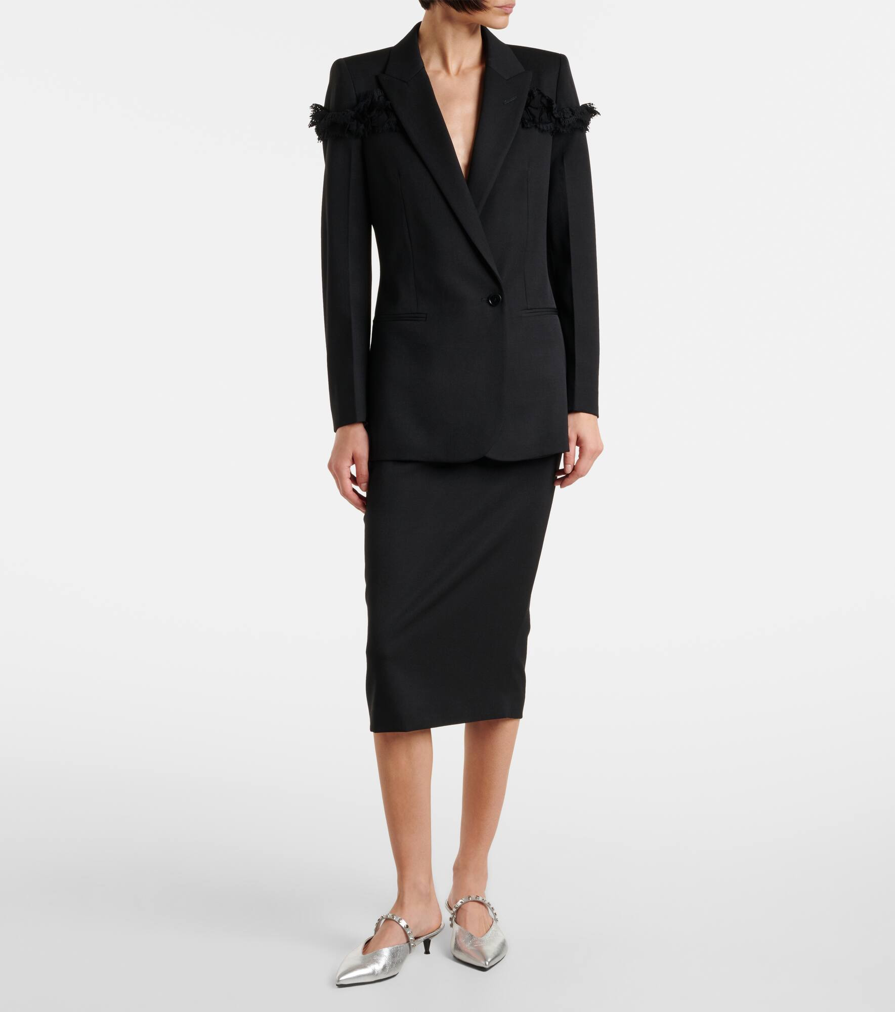 Lace-trimmed wool blazer - 2