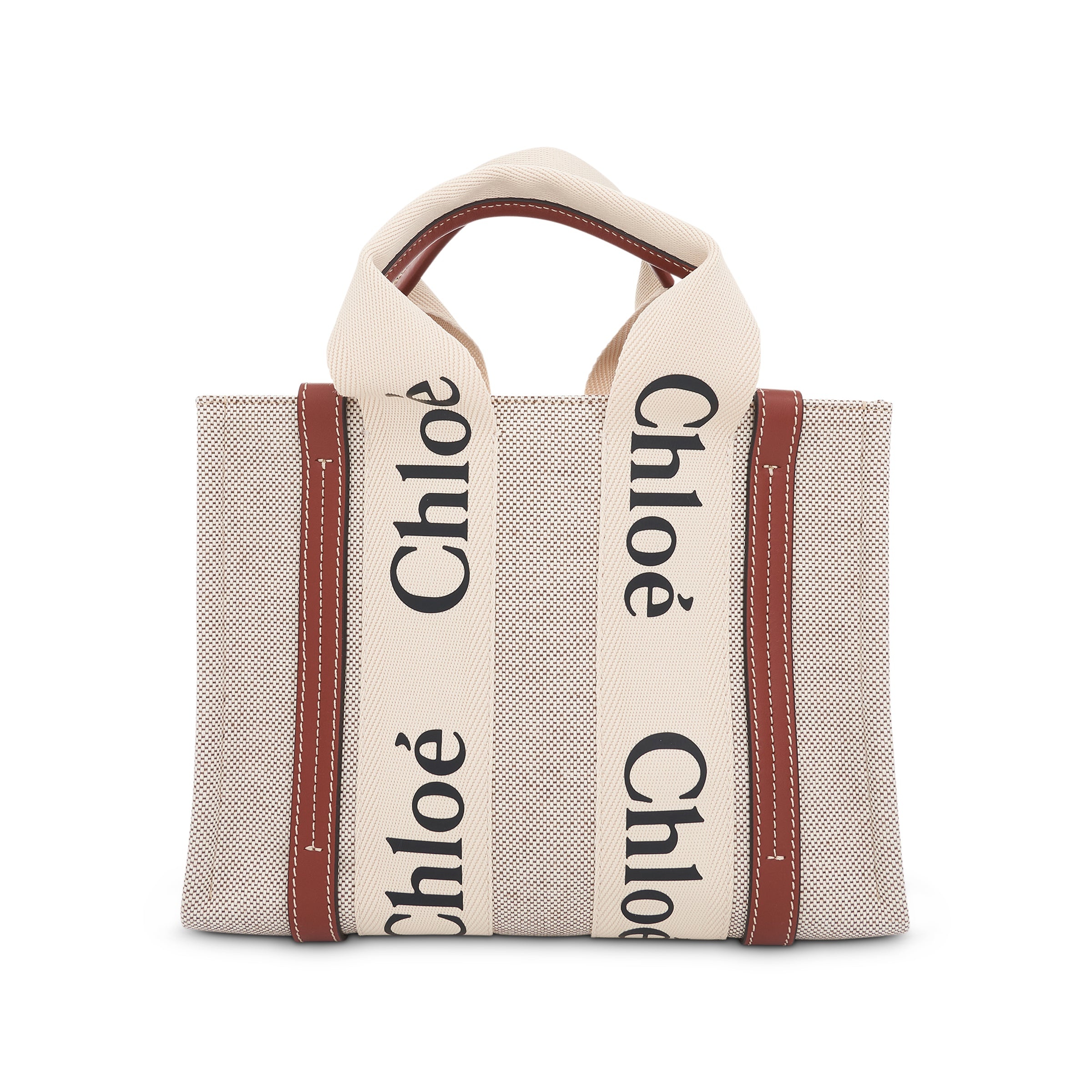 Small Eco Woody Tote Bag with Strap in White/Brown - 2