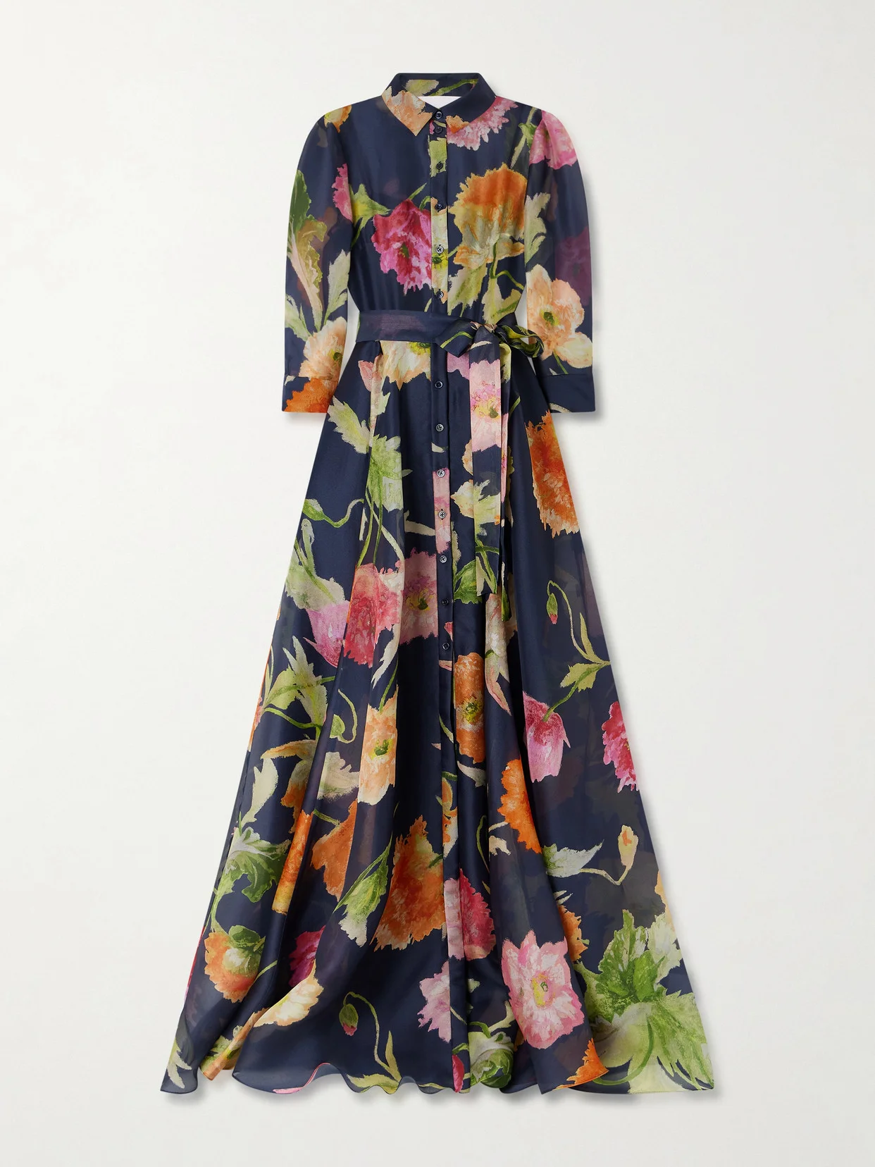 Belted Floral-print Silk-organza Gown - 1