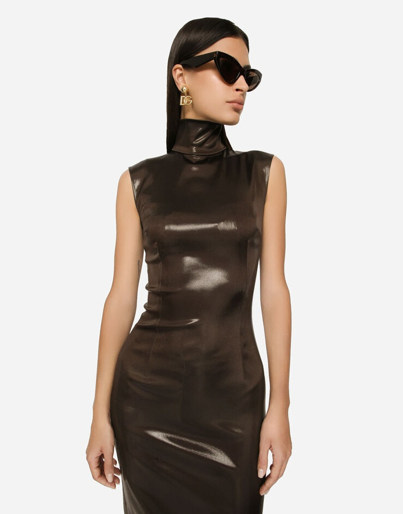 Sleeveless calf-length 드레스 에 빛나는 공단 4