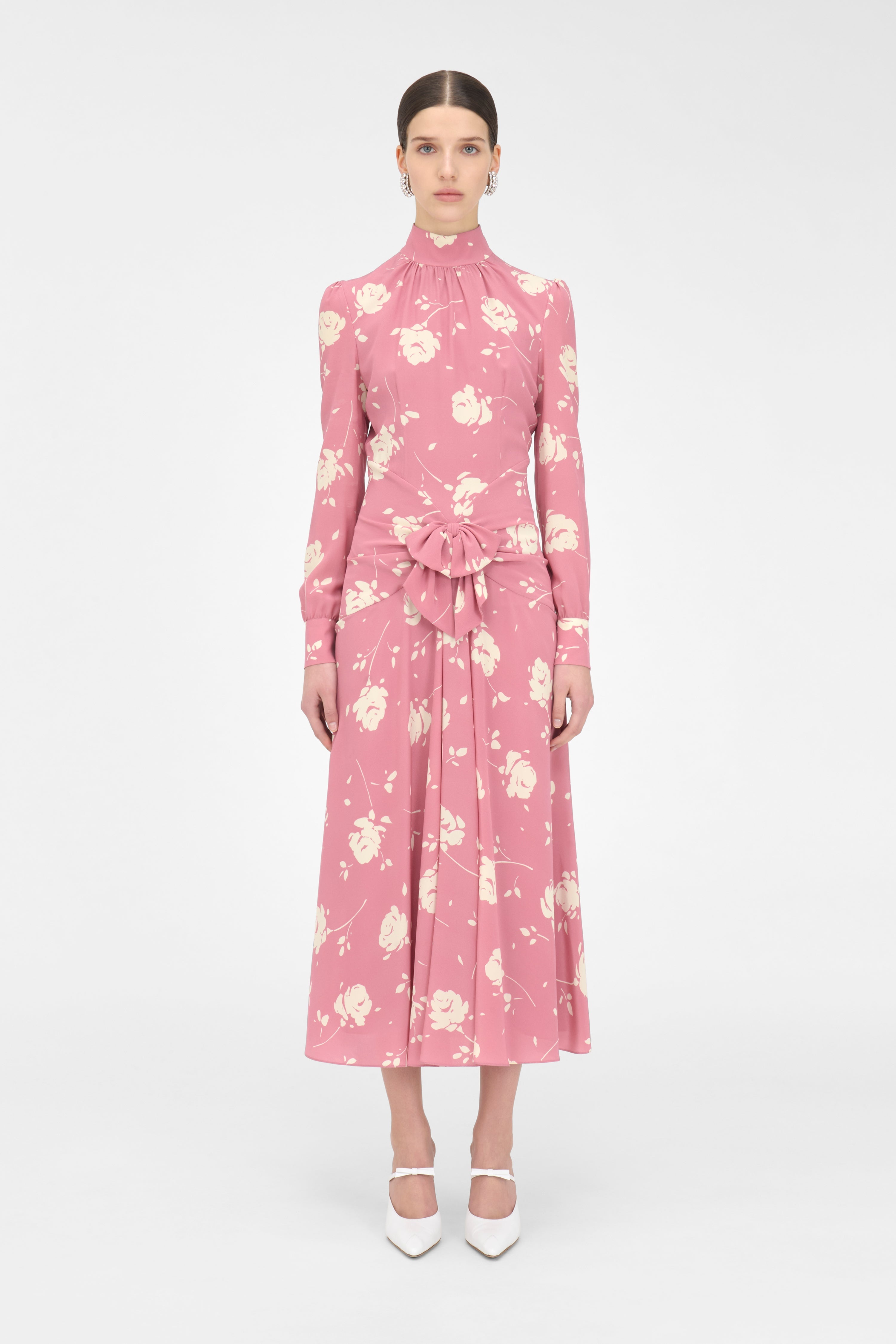ROSE PRINT HIGH NECK DRESS - 3