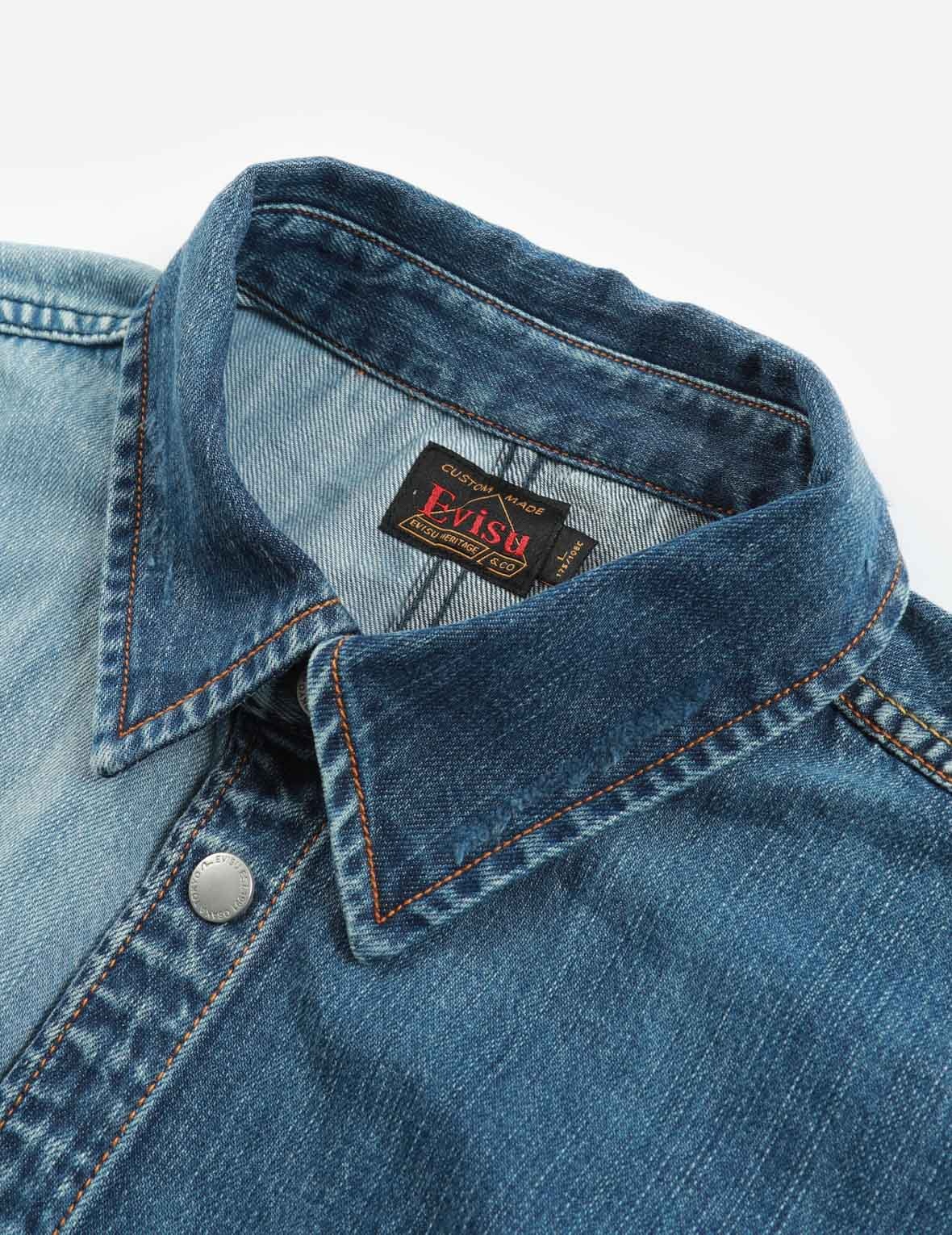 LOGO PRINT AND APPLIQUÉ HALF & HALF DENIM SHIRT - 8