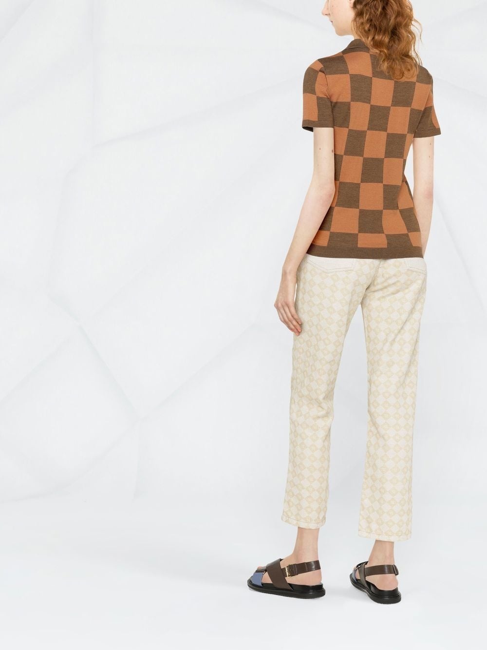 checkerboard-pattern polo shirt - 3