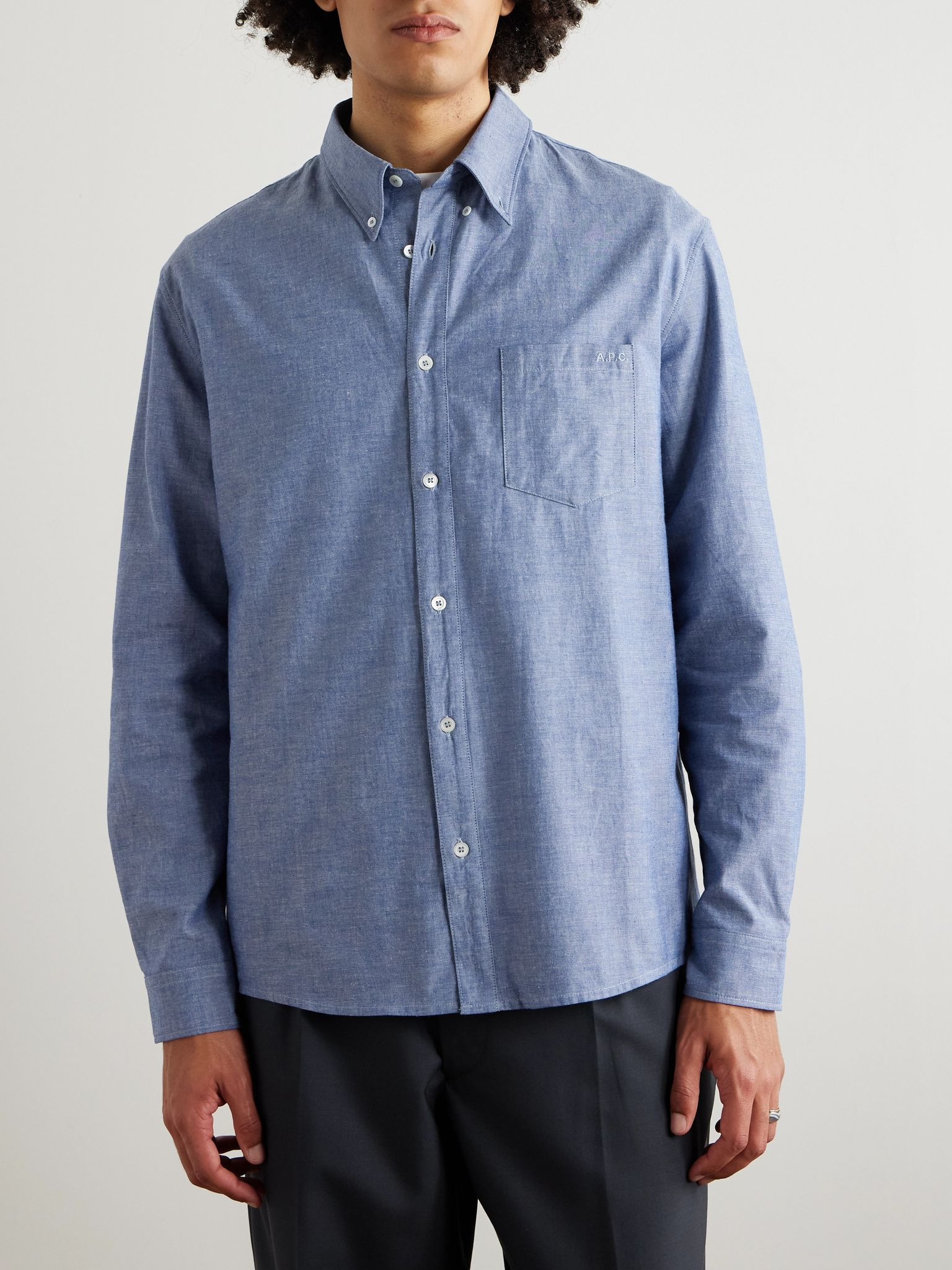Edouard Brodé Cotton-Chambray Shirt Blue - 3
