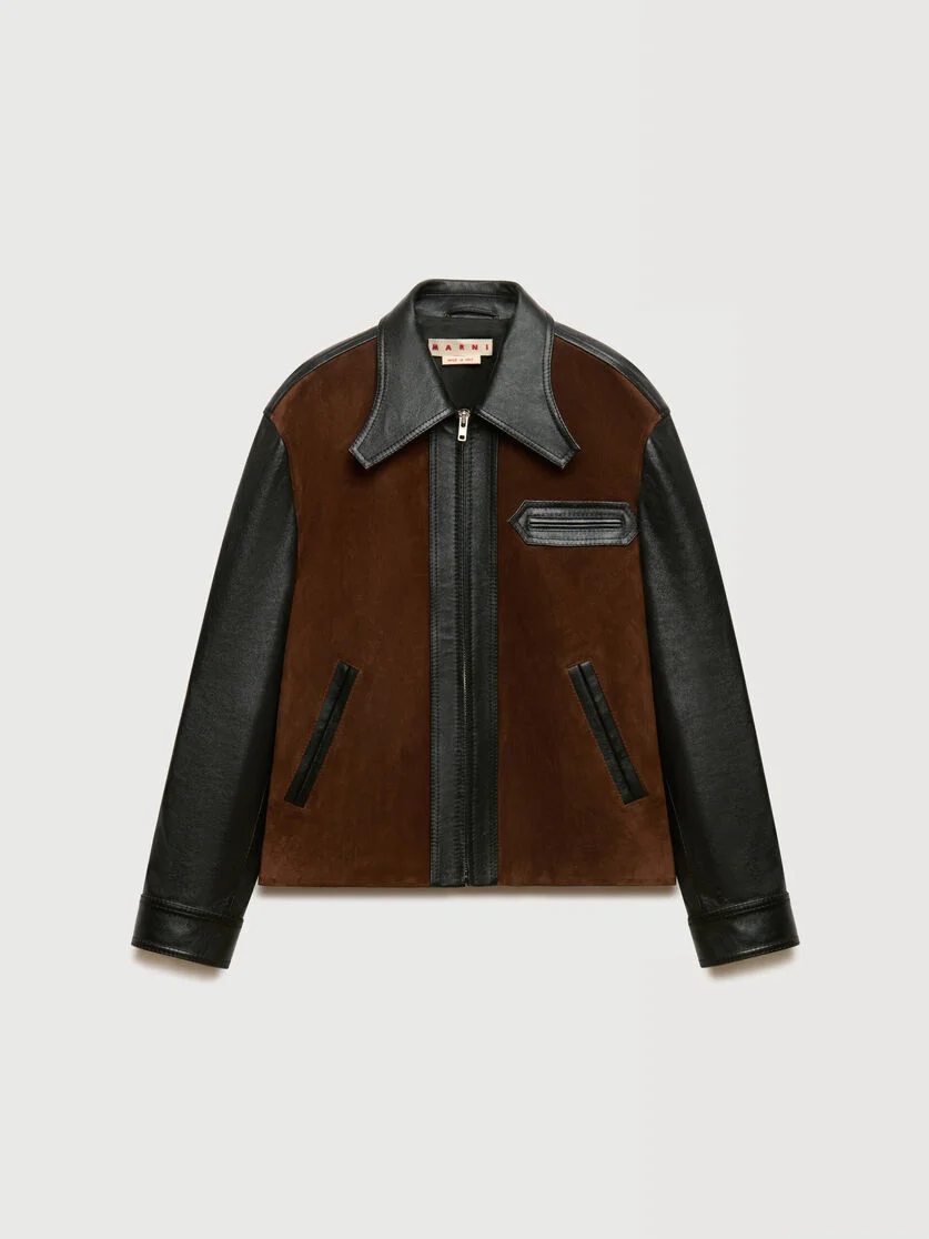 BLACK LEATHER JACKET WITH CRUST FRONT - 1