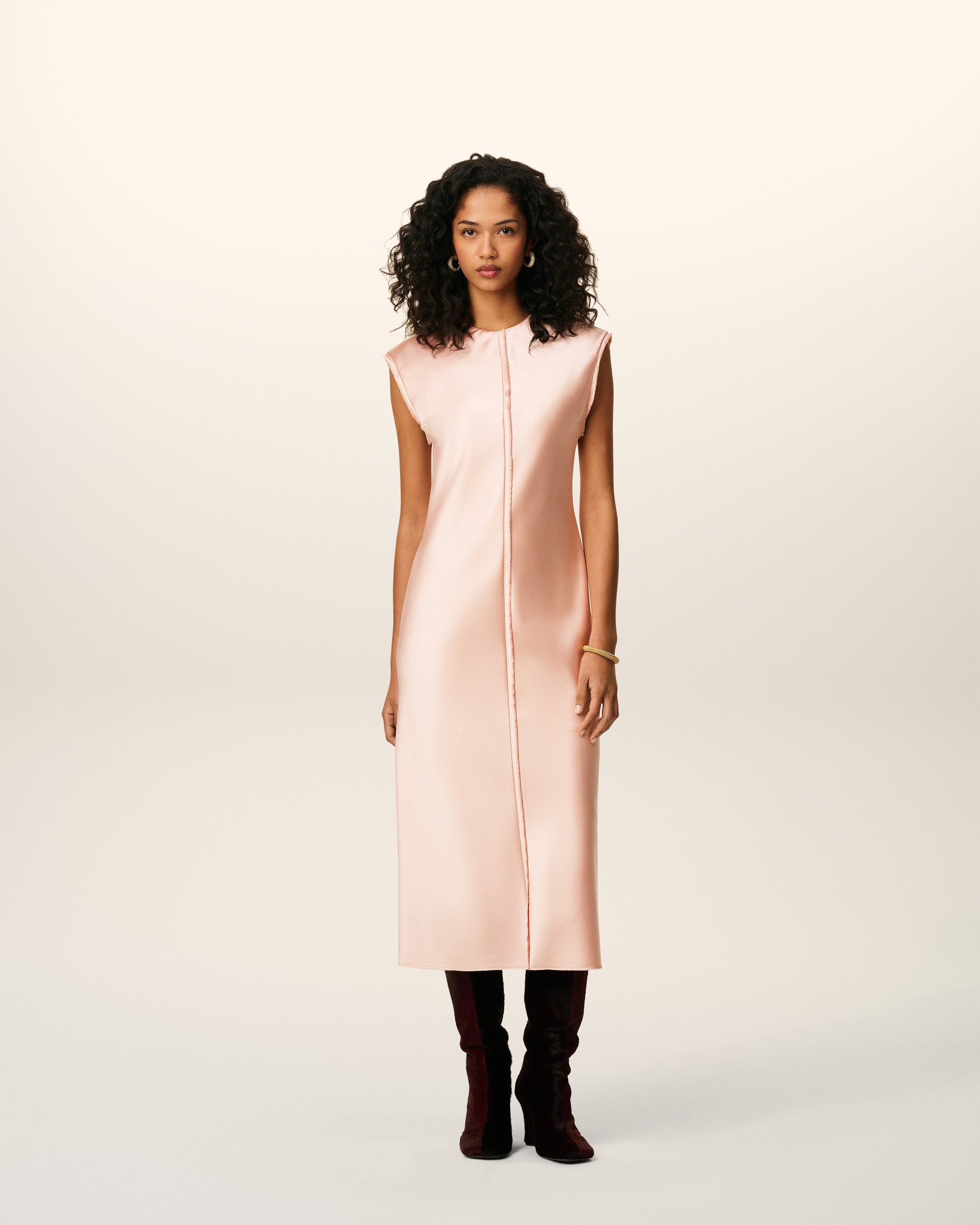 PINK LONG  RAW EDGE DETAILS DRESS - 2