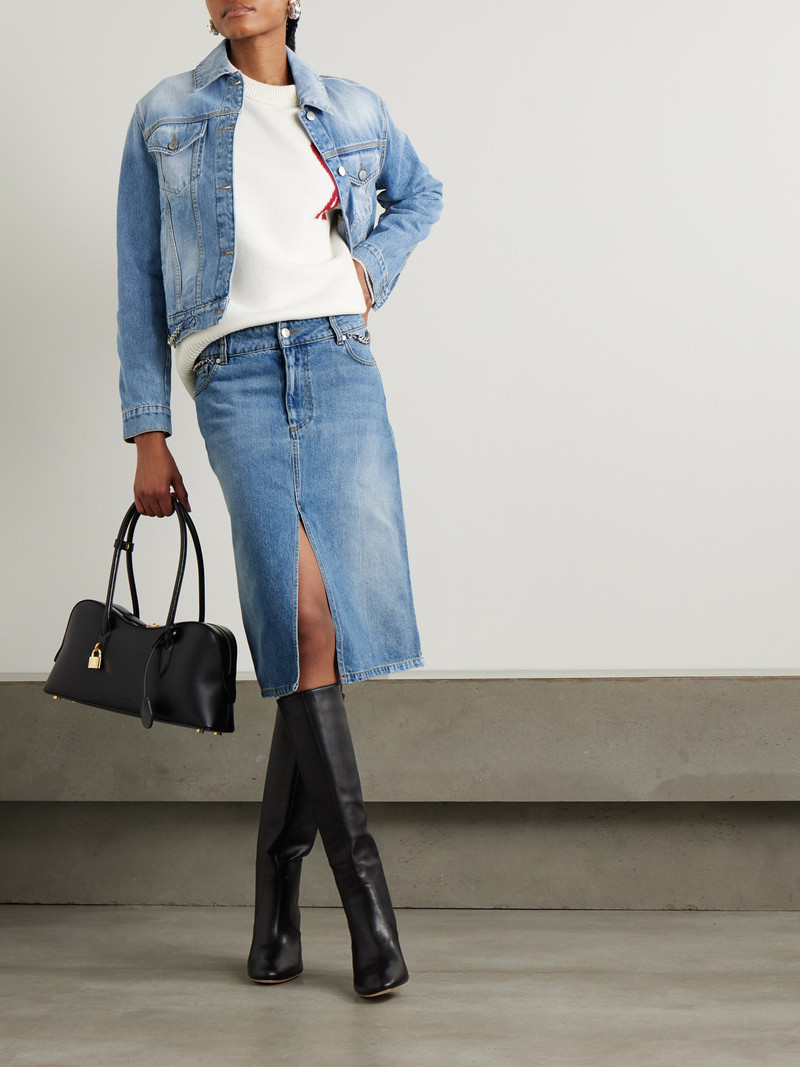 Stella McCartney + Net Sustain Chain-embellished Denim Midi Skirt outlook