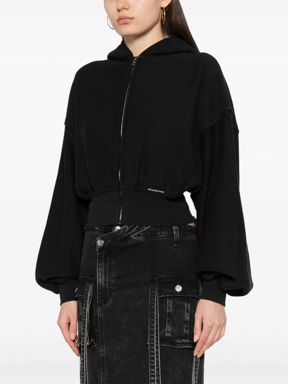 T BY ALEXANDER WANG Women Branded Seam Label Cropped Zip Up Hoodie - 1