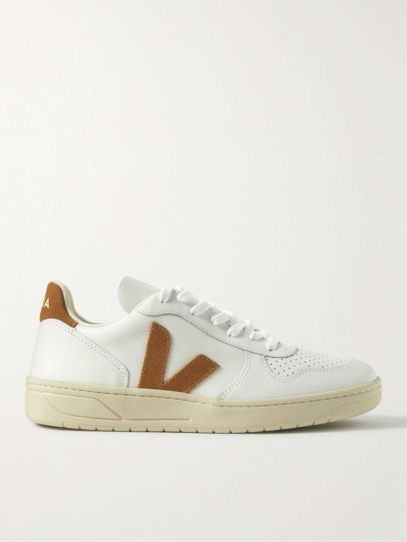 V-10 Suede-Trimmed Leather Sneakers - 1