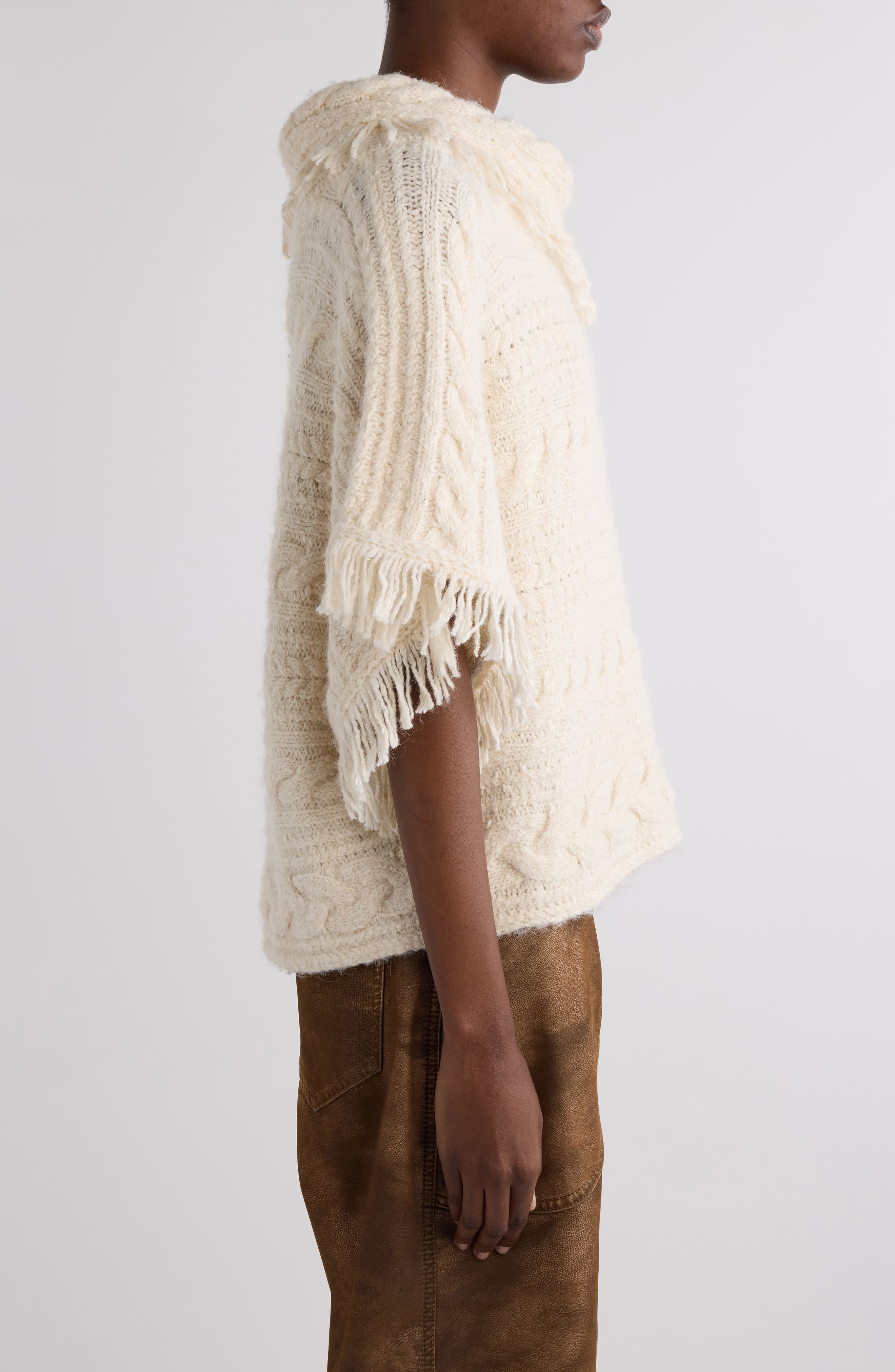 Isabel Marant Étoile Blanche Fringed Poncho Sweater in Ecru at Nordstrom - 4