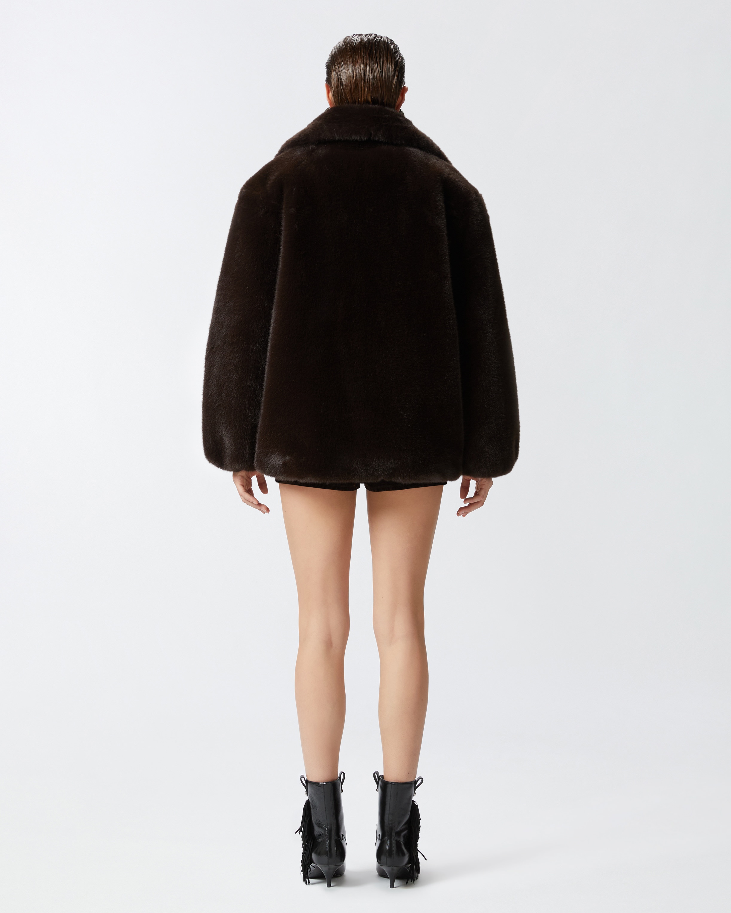 SHORT FAUX FUR PEA COAT - 4