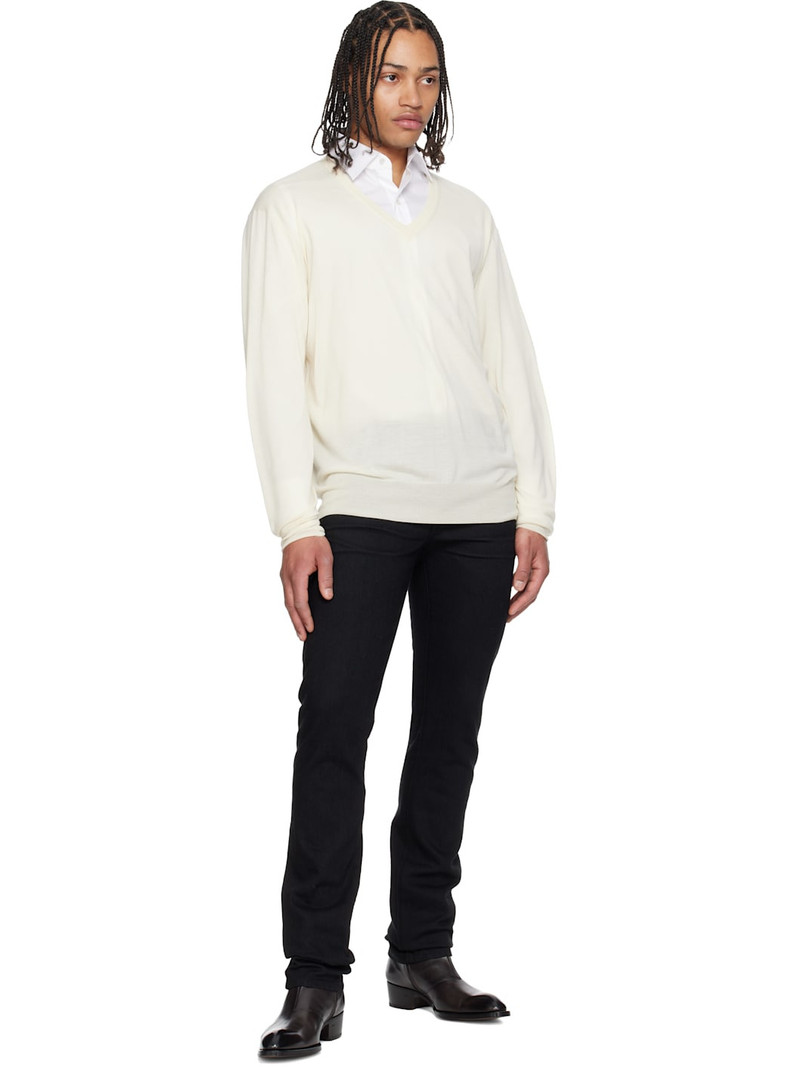TOM FORD Off-White Fine Gauge Cashmere LS V-Neck Sweater outlook